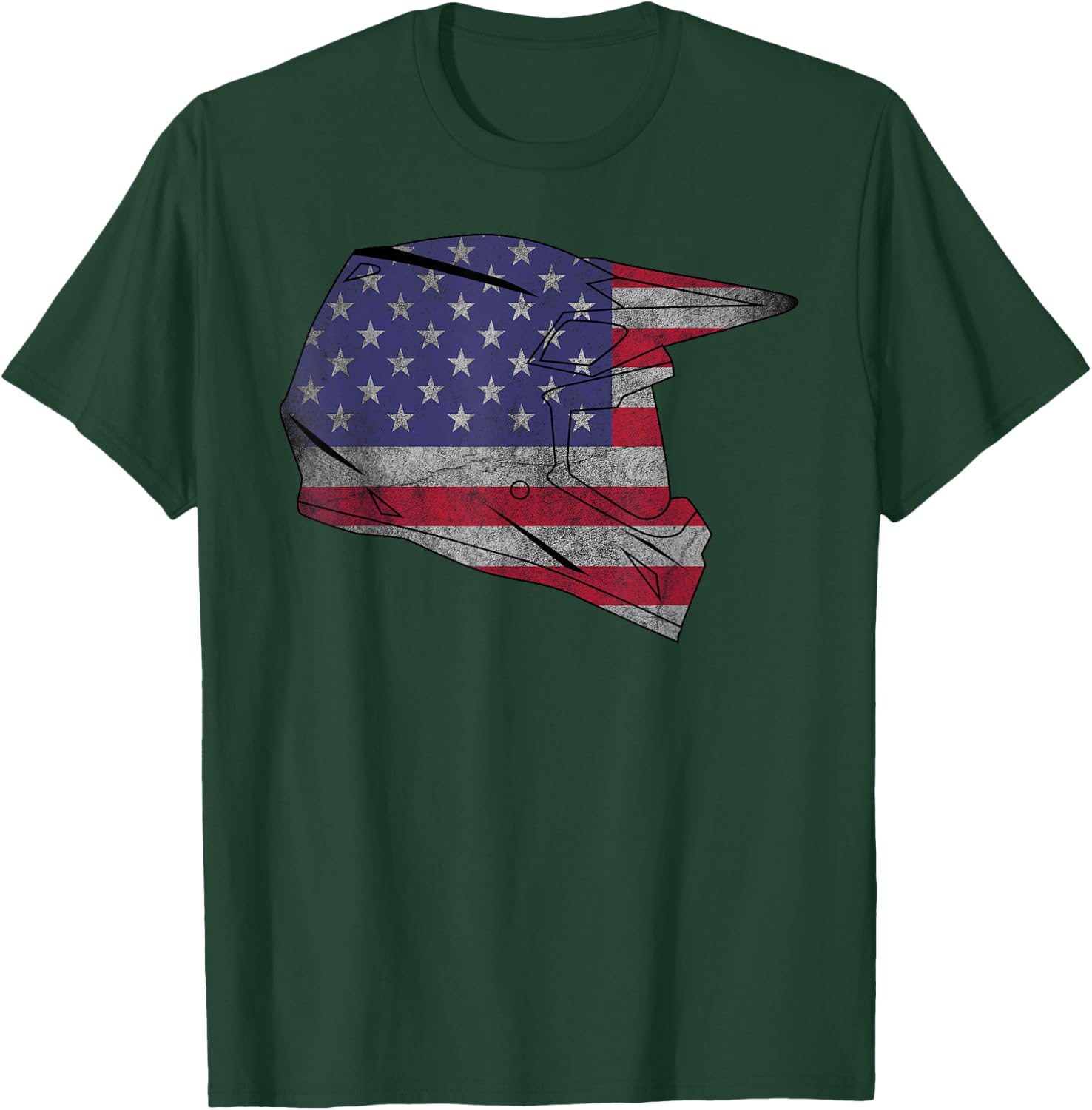 USA Motocross Dirt Bike American Flag Helmet Gift Women Kids Men T-Shirt - T-Shirt | Forest