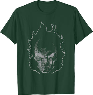 Marvel Ghost Rider Flaming Skull 90s Grayscale T-Shirt - T-Shirt | Forest