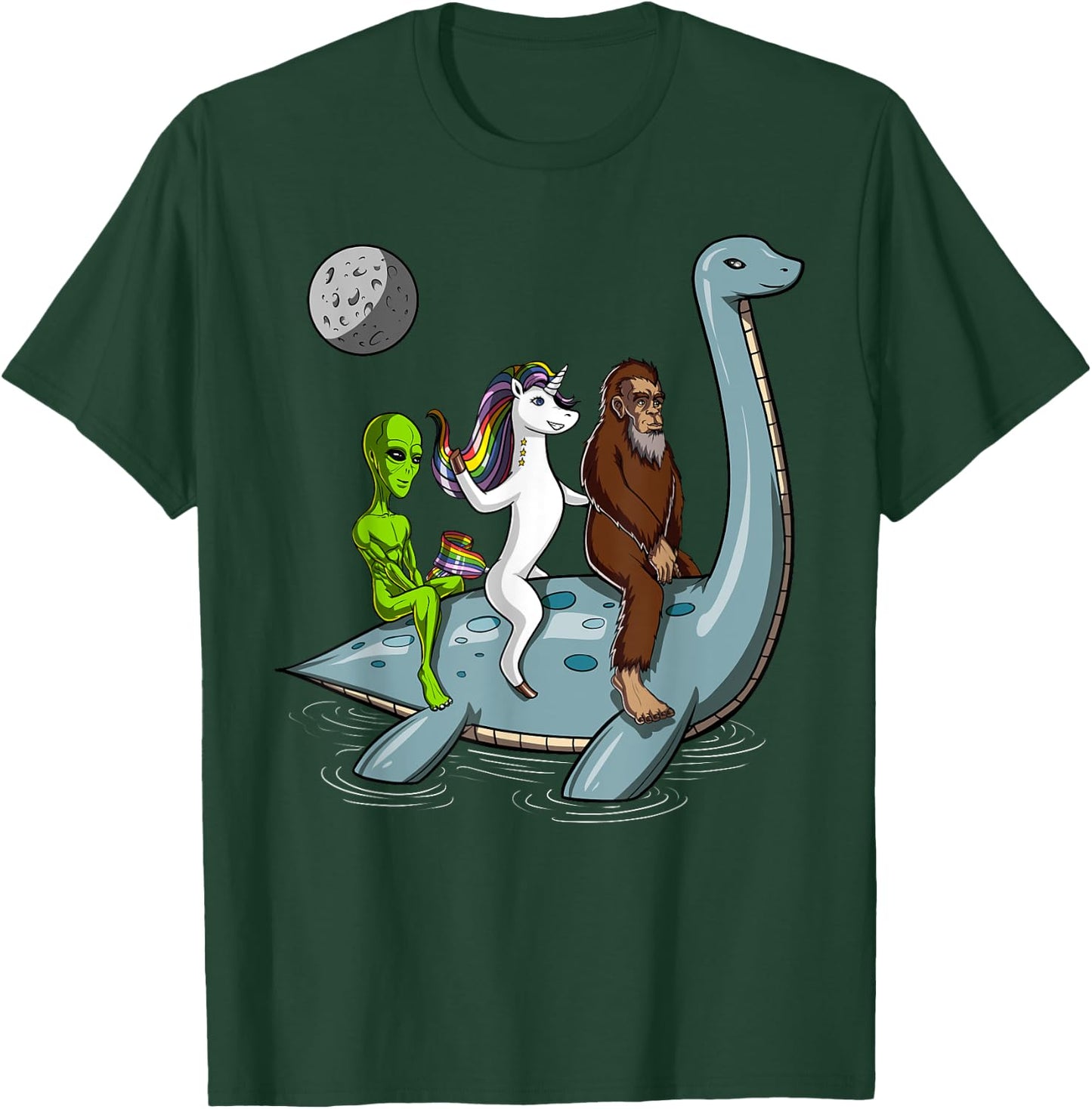 Alien Bigfoot Unicorn Riding Loch Ness Monster Cryptozoology T-Shirt - T-Shirt | Forest