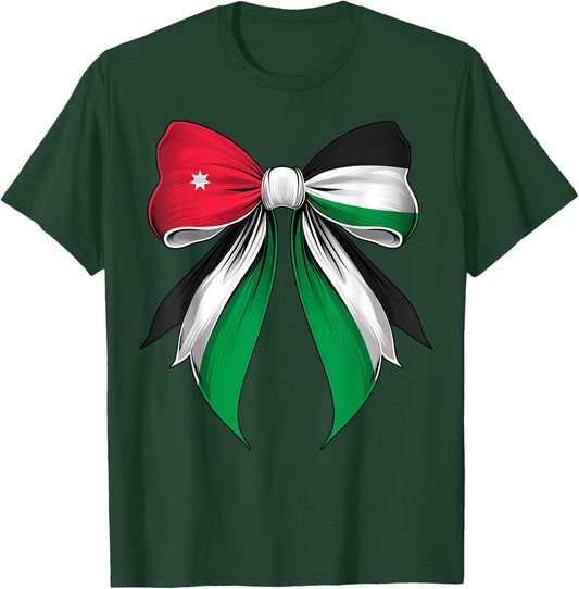 Jordan Flag Jordanian Pride Coquette Ribbon T-Shirt - T-Shirt | Forest