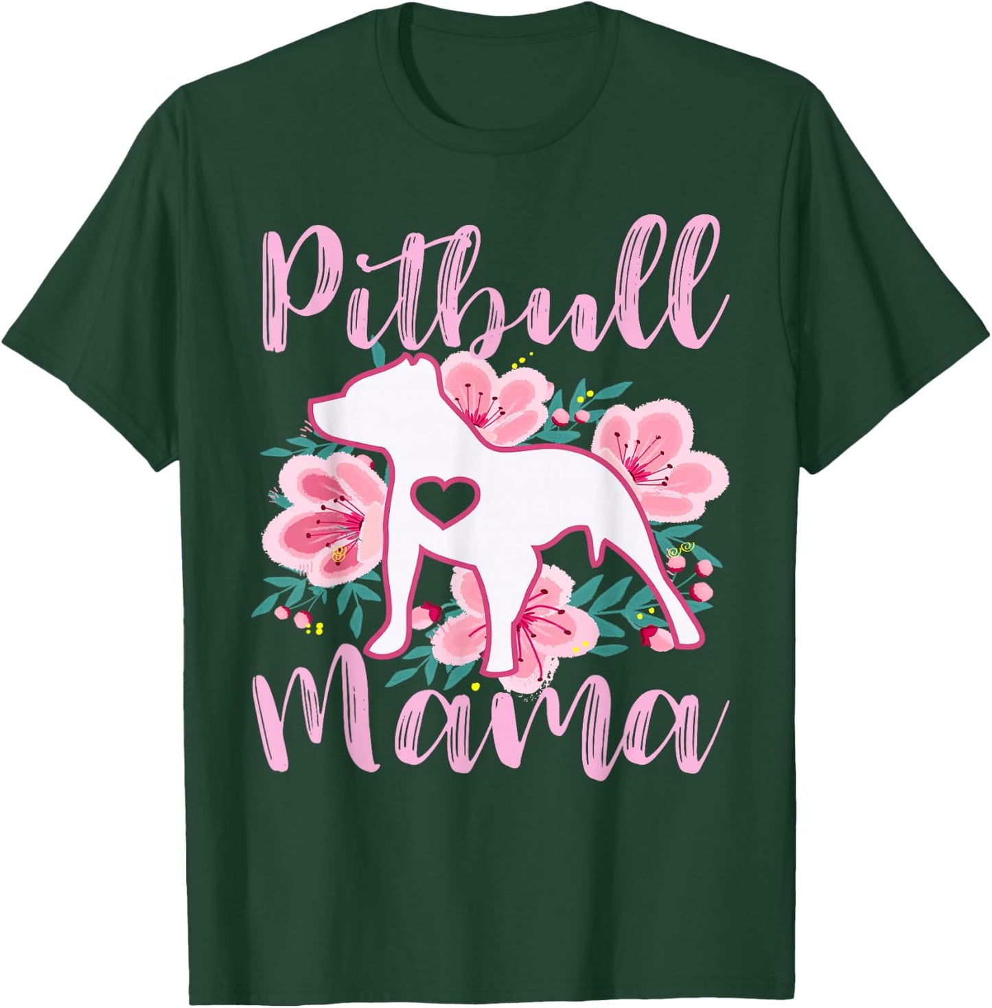 Pitbull Mama Pink Flowers Cute Pit Bull Lover Pitbulls Mom T-Shirt - T-Shirt | Forest