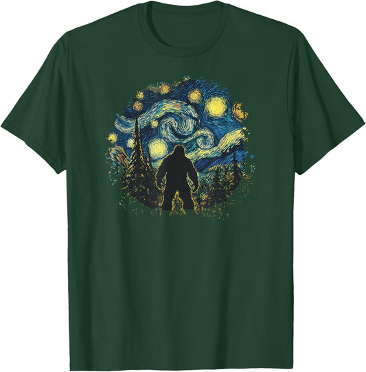 Bigfoot Starry Night Sasquatch Sky Painting Art Graphic T-Shirt - T-Shirt | Forest