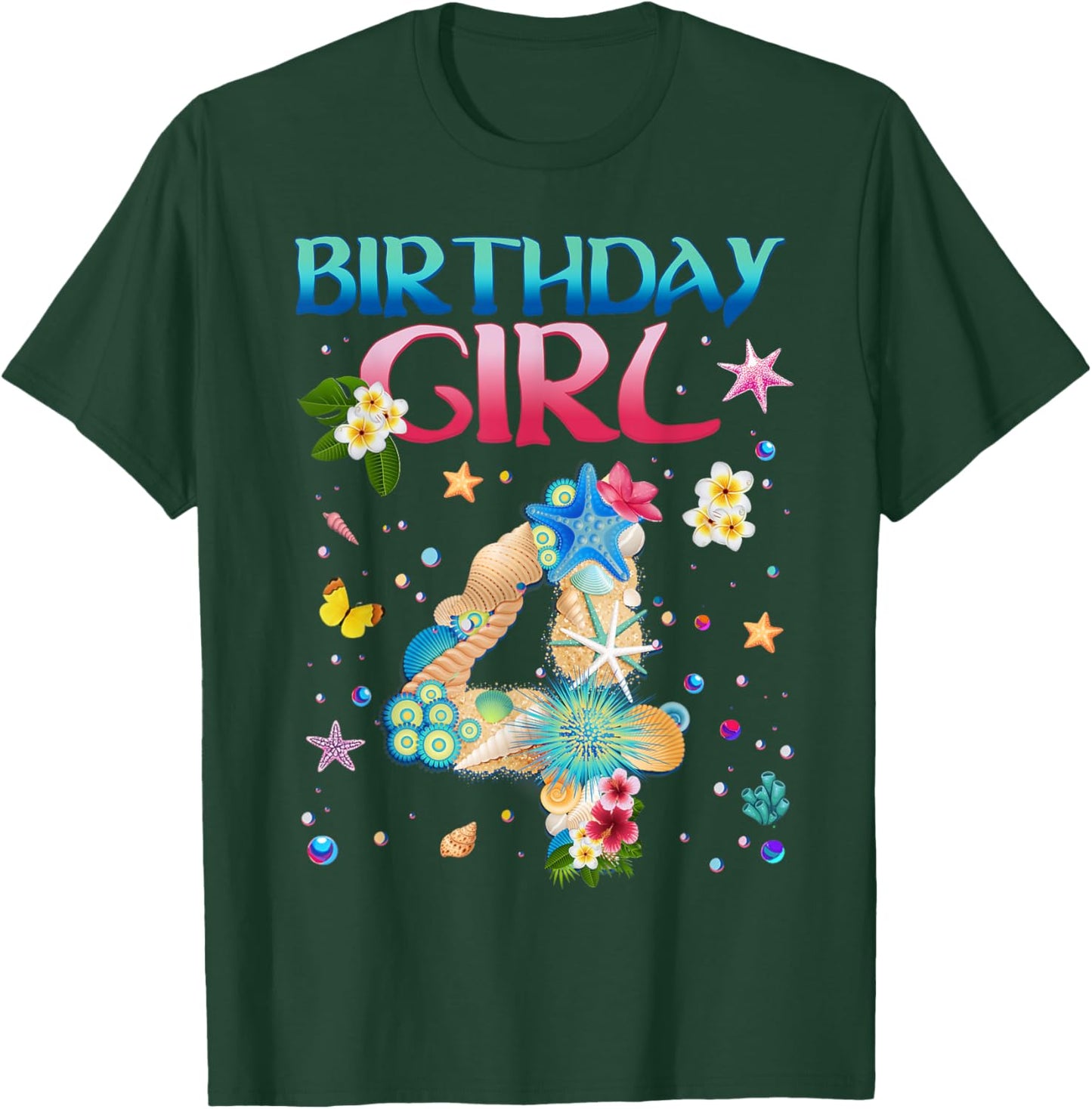 4 Years Old Birthday Girl Adventures In Oceania 4th Birthday T-Shirt - T-Shirt | Forest