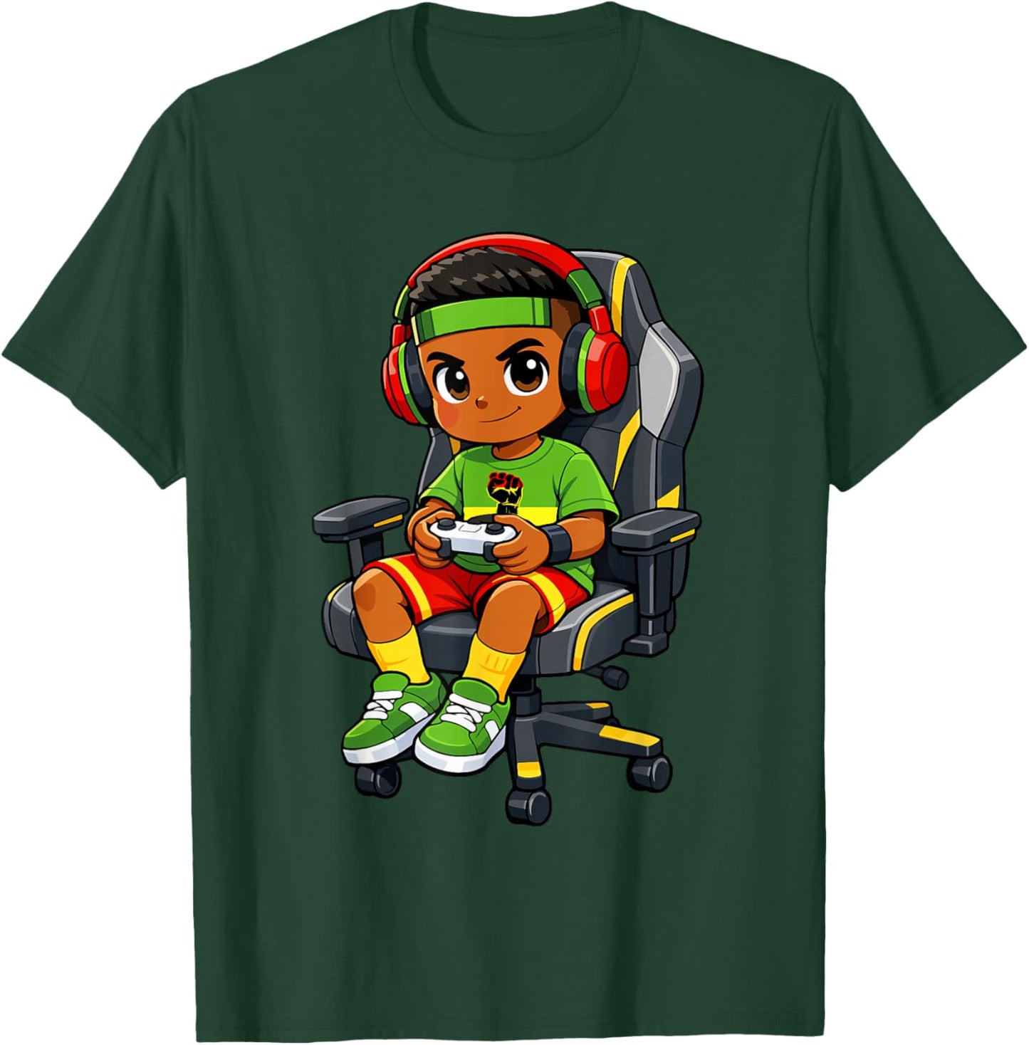 Funny Juneteenth African Afro Gamer Gaming Boys Kids Teens T-Shirt - T-Shirt | Forest