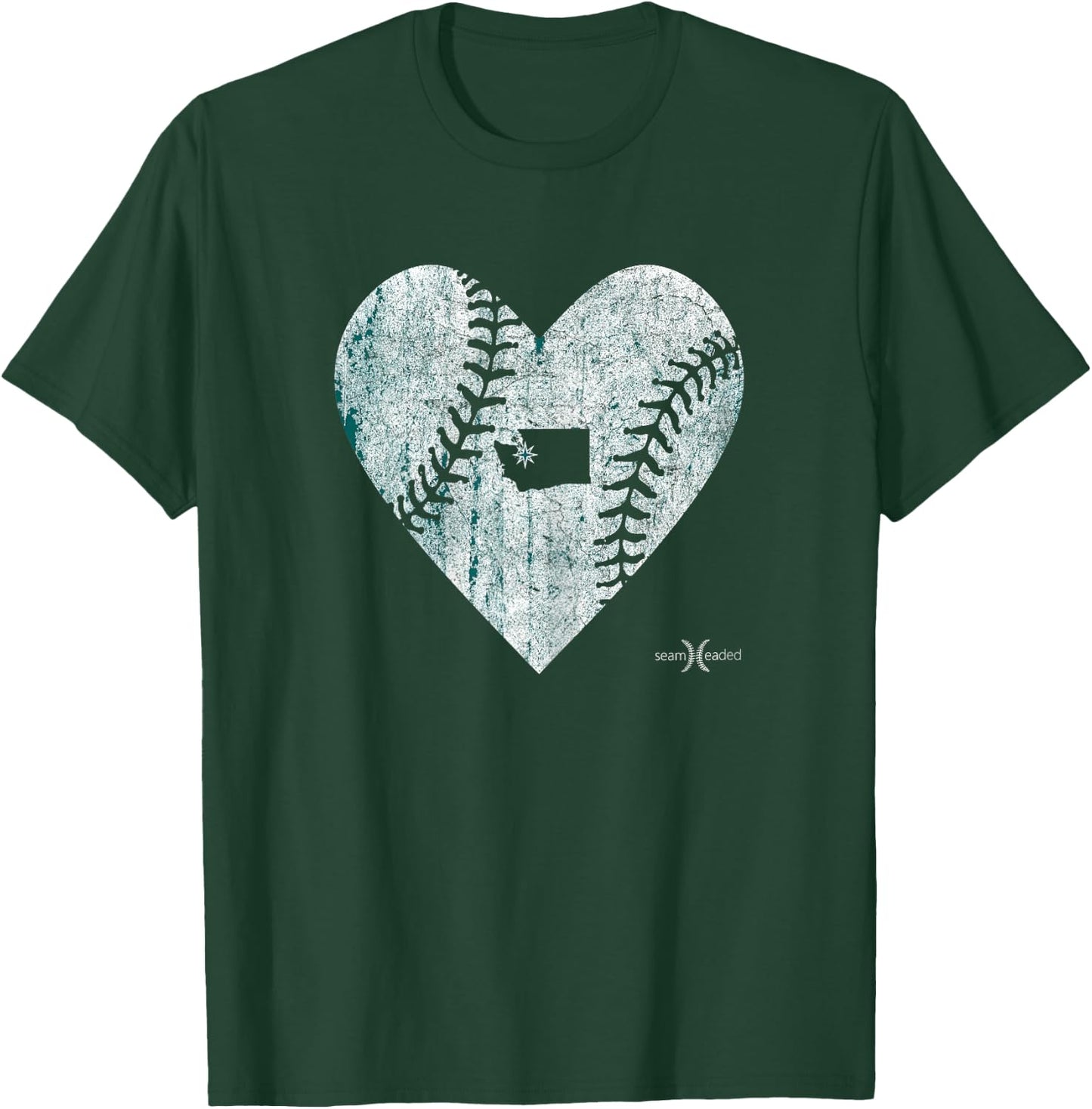 Vintage Seattle Baseball Heart T-Shirt - T-Shirt | Forest