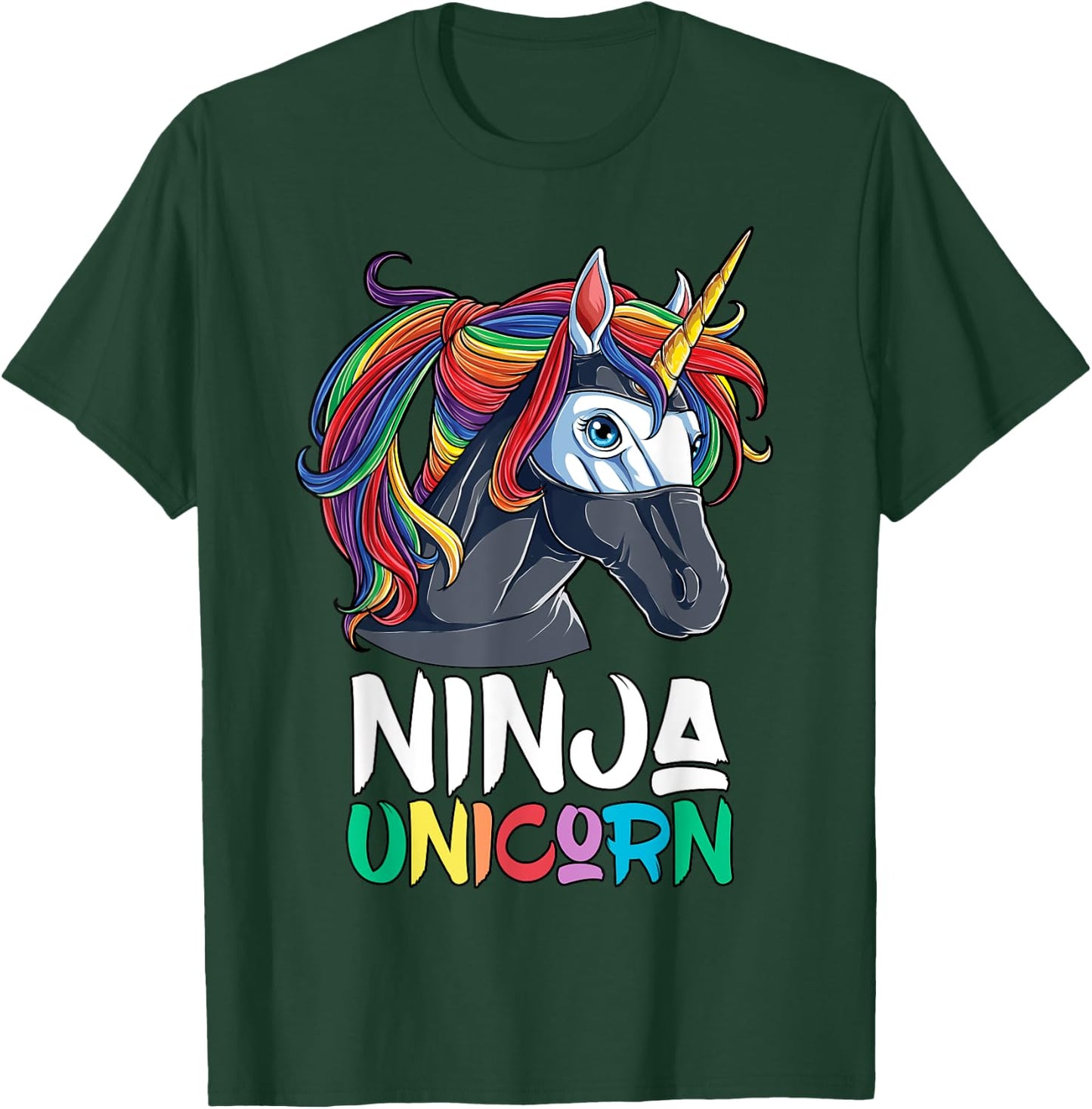 Ninja Unicorn T shirt Girls Rainbow Martial Arts Fighter T-Shirt - T-Shirt | Forest