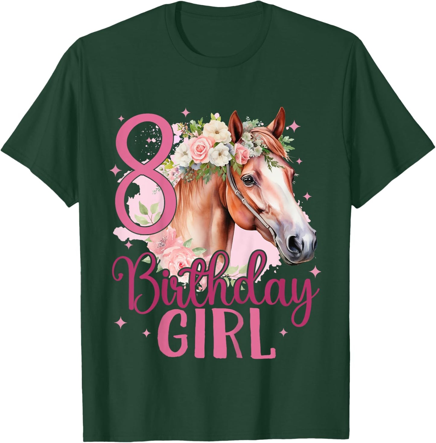 Kids 8th Birthday Horse 8 Years Eight Finally 8 Birthday Girl T-Shirt - T-Shirt | Forest