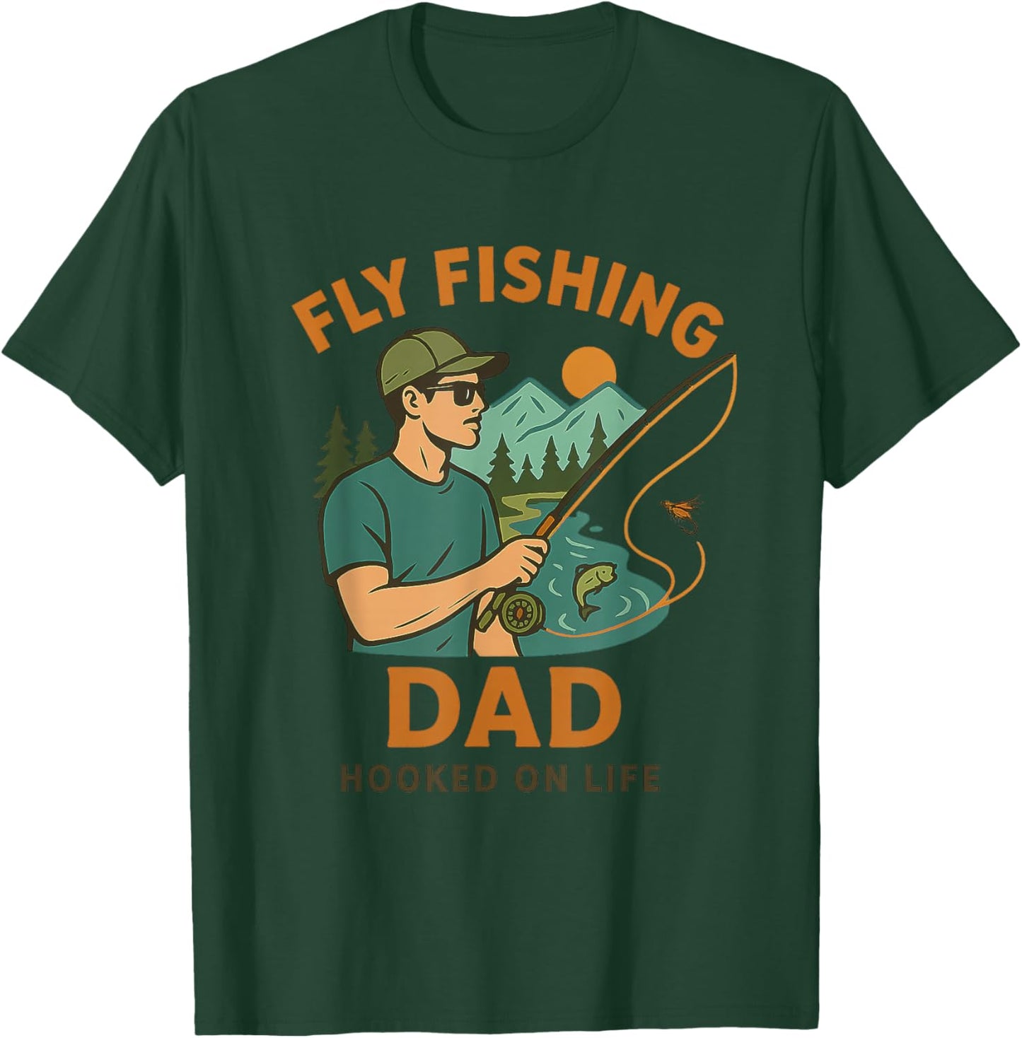 Fly Fishing Dad Gift Outdoor Fisherman Father's Day T-Shirt - T-Shirt | Forest