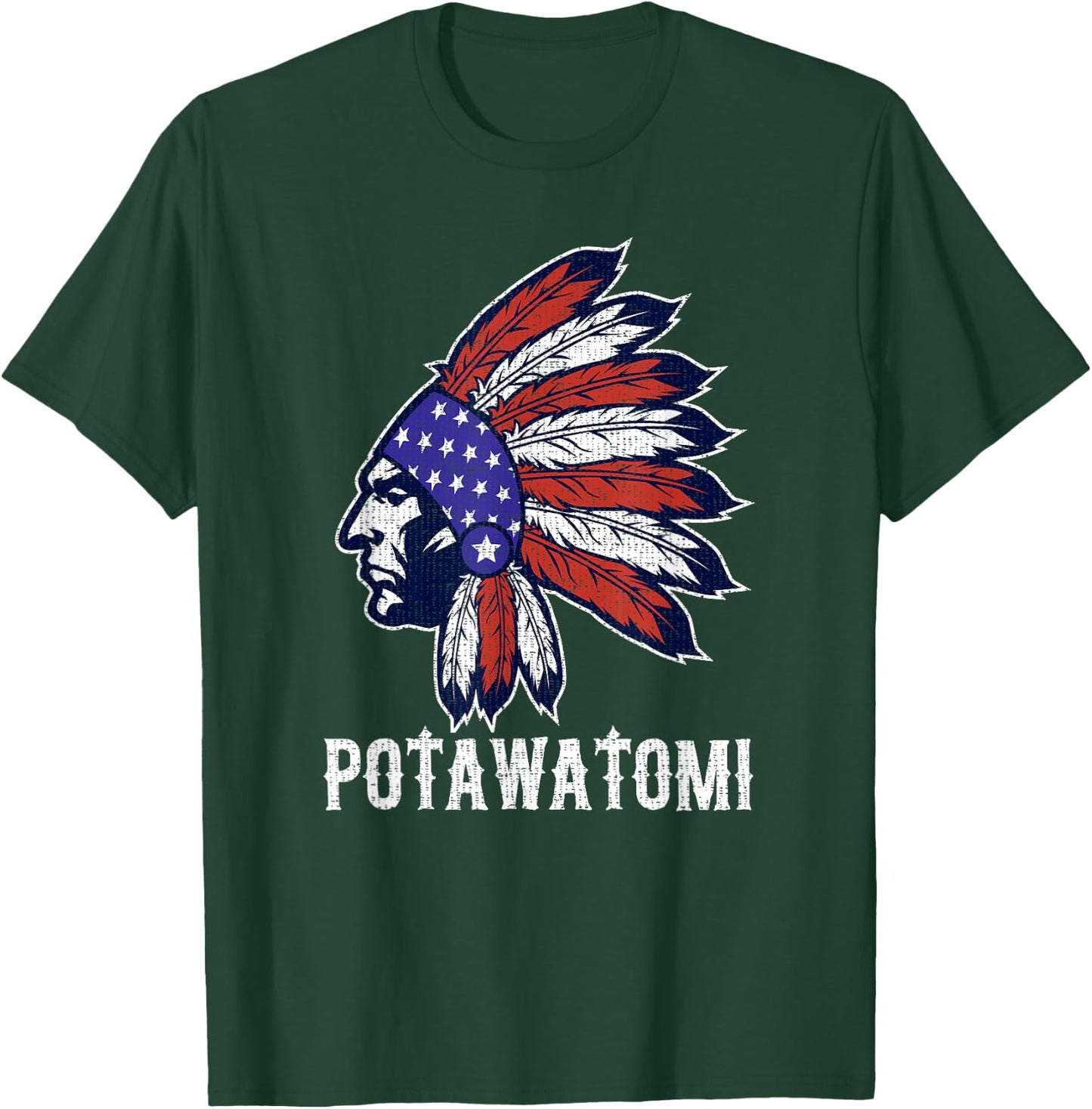 Potawatomi Native American Flag Pride Headdress T-Shirt - T-Shirt | Forest