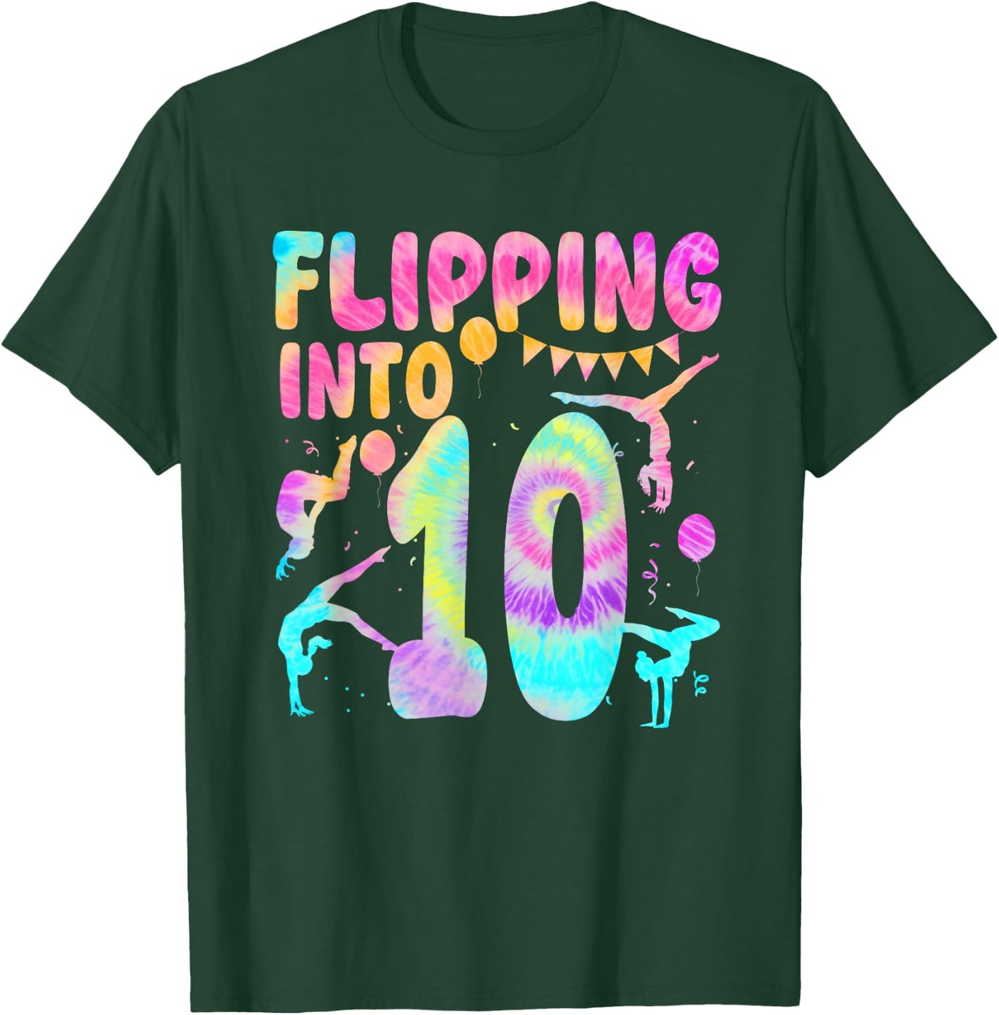 Flipping Into 10 Years Old Birthday Girl Gymnast 10th T-Shirt - T-Shirt | Forest