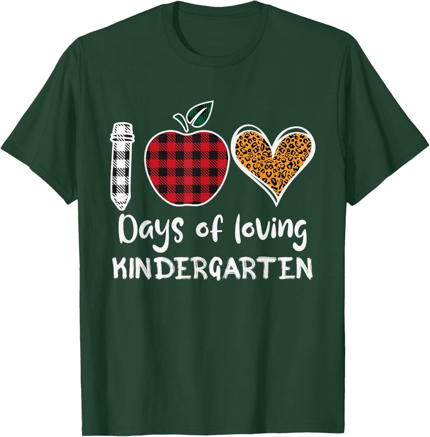 Leopard Plaid 100 Days Of Loving Kindergarten Teacher Kids T-Shirt - T-Shirt | Forest