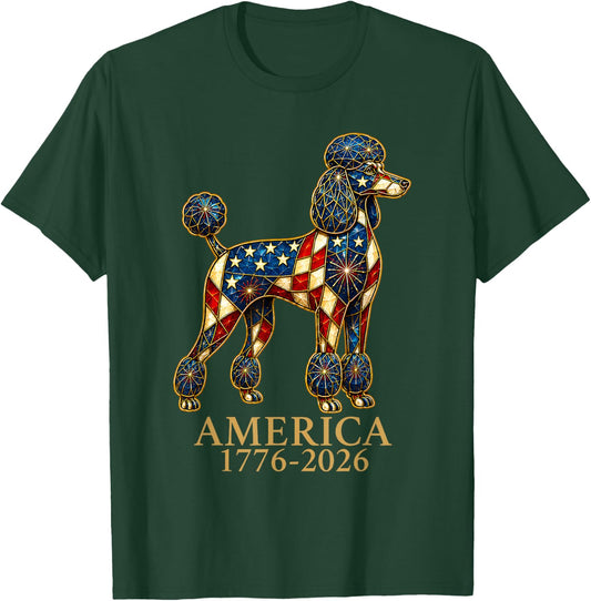 America 1776-2026 Poodle Patriotic US Flag USA Anniversary T-Shirt - T-Shirt | Forest