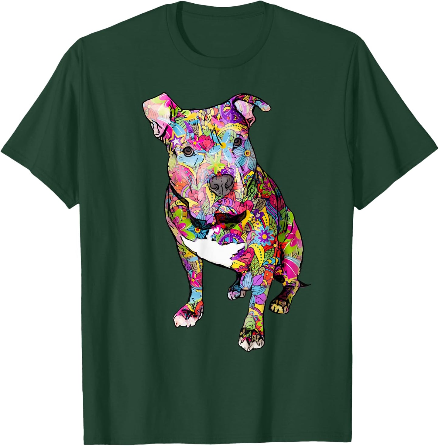 Pitbull Colorful Hippie Peace Sign Cute Pit Bull Lover Dog T-Shirt - T-Shirt | Forest