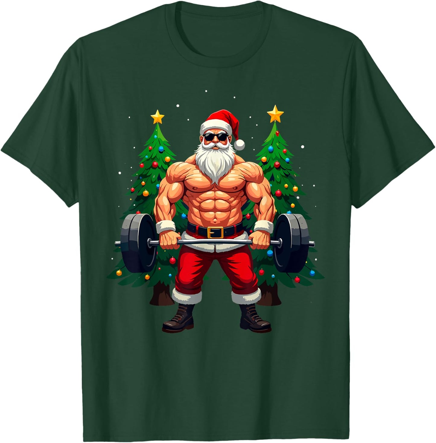 Muscle Santa Weightlifter Christmas Powerlifting Xmas Gym T-Shirt - T-Shirt | Forest