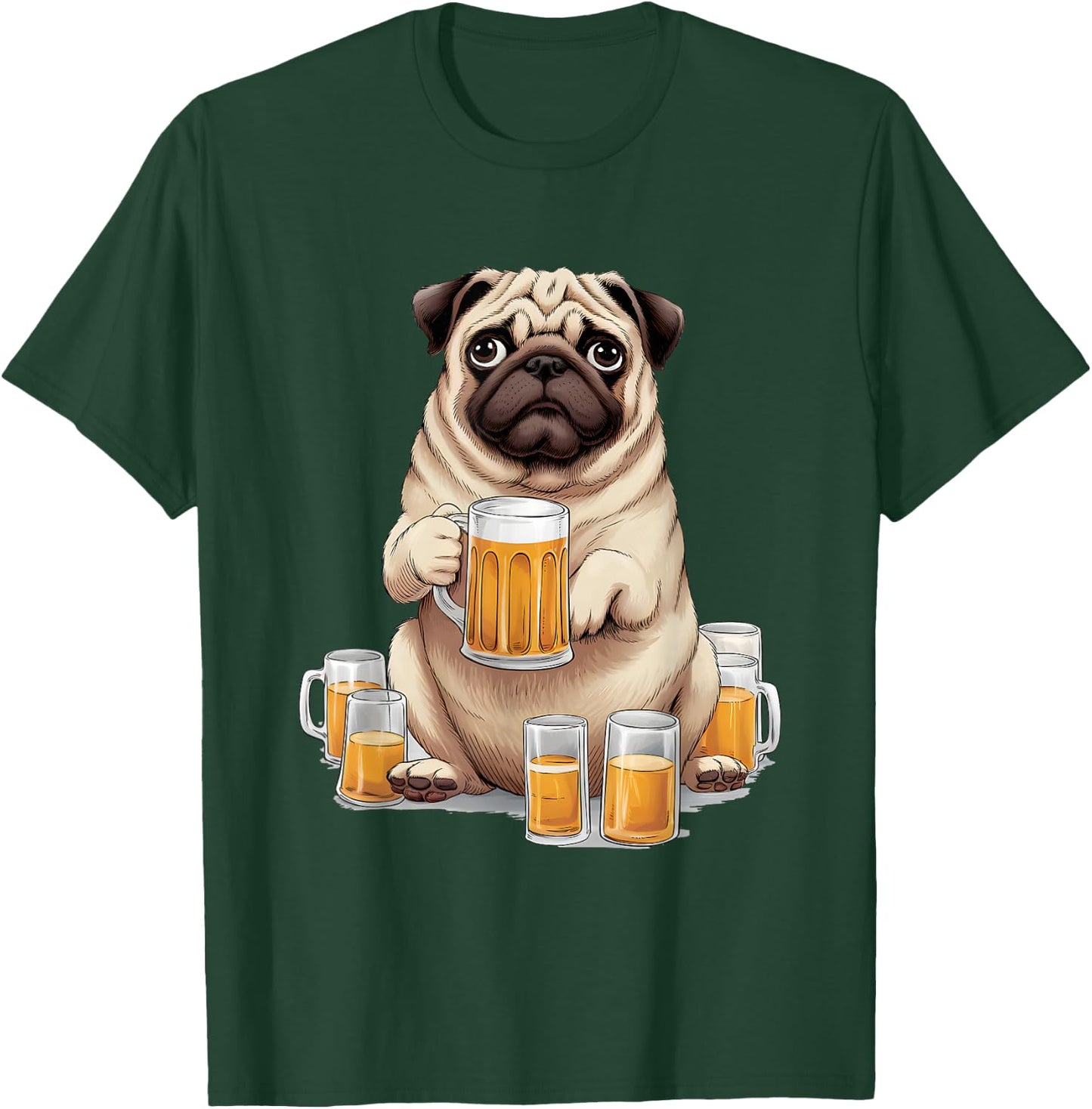 Pug Drinking Beer - Funny Beer Drinking Dog Lover Men Women T-Shirt - T-Shirt | Forest