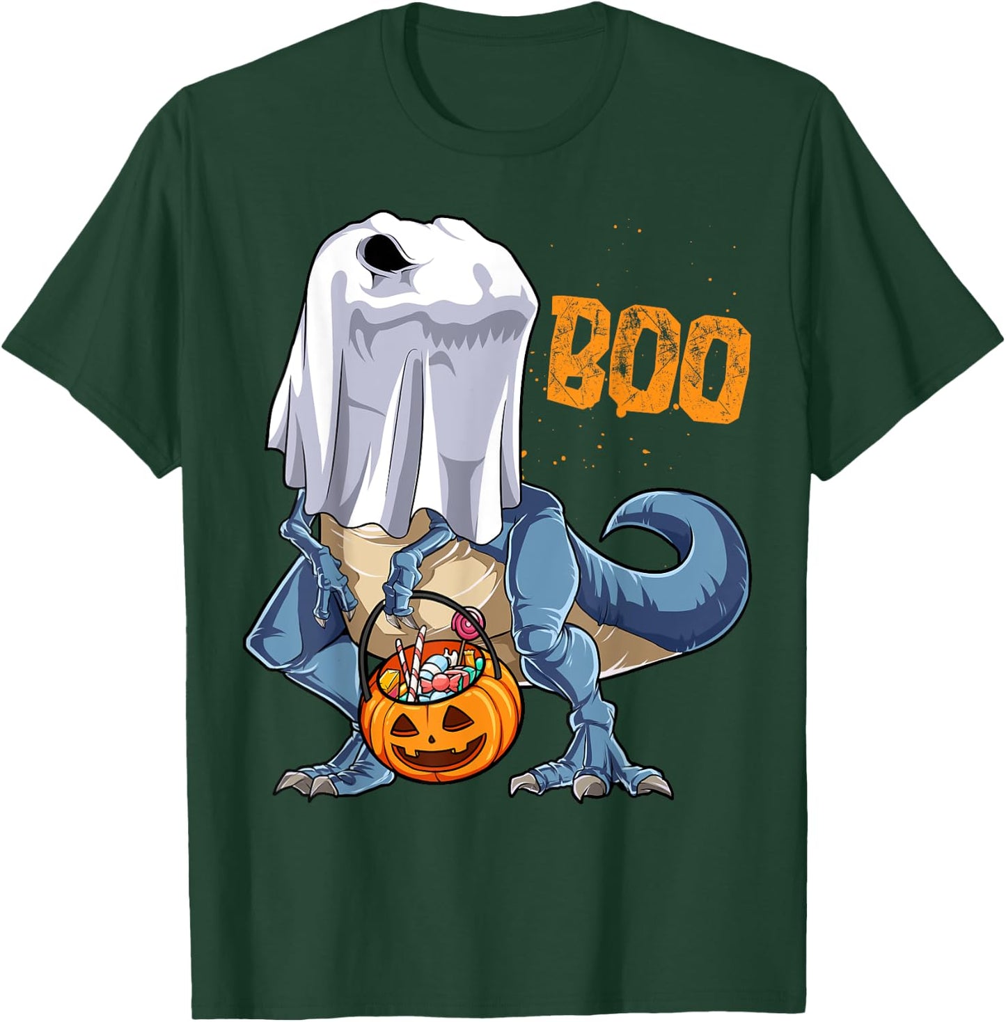 Ghost Dinosaur T rex Funny Boo Halloween Boys Men Pumpkin T-Shirt - T-Shirt | Forest