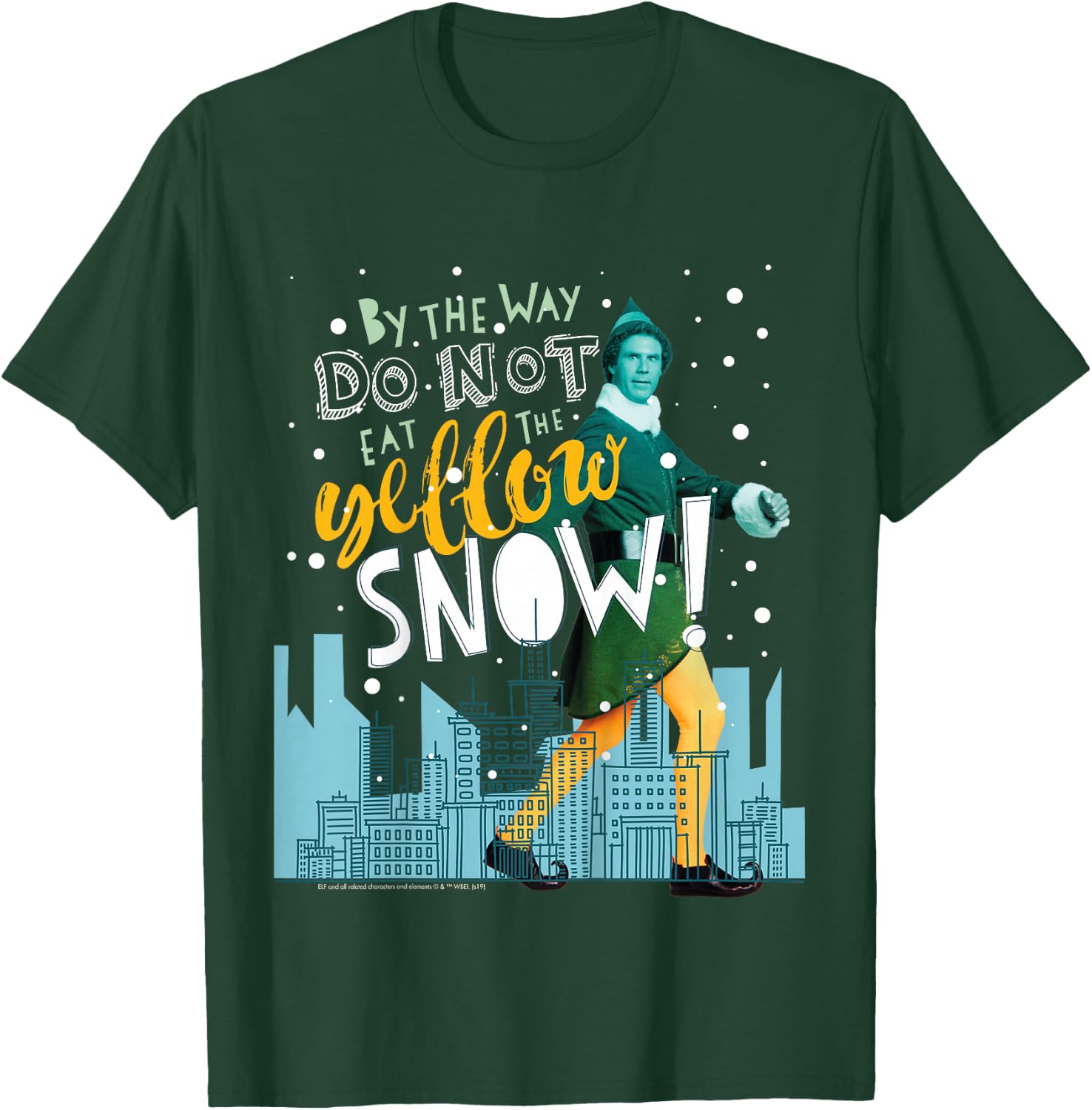 Kids Elf Buddy Don't Eat The Yellow Snow Skyline Text Poster T-Shirt - T-Shirt | Forest