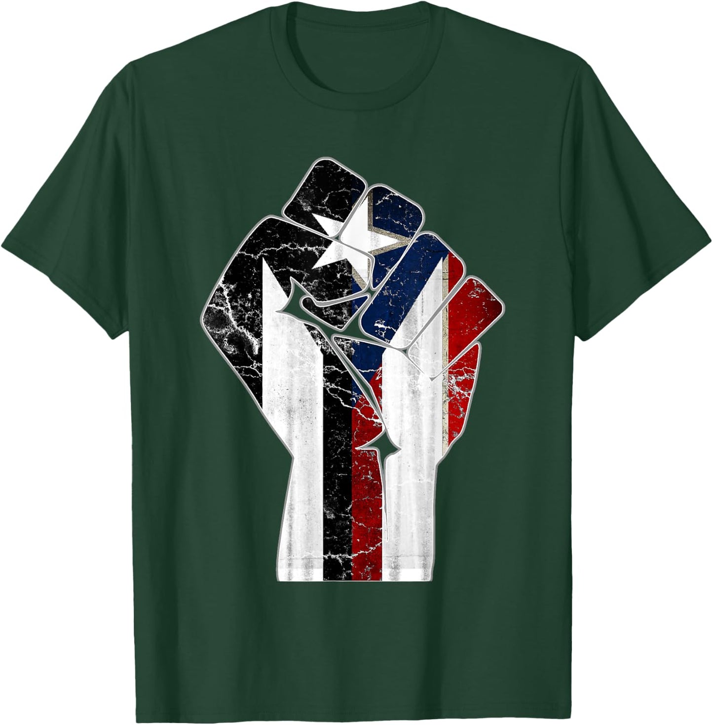 Black Puerto Rico Flag Fist with Boricua Flag Resiste Taino T-Shirt - T-Shirt | Forest
