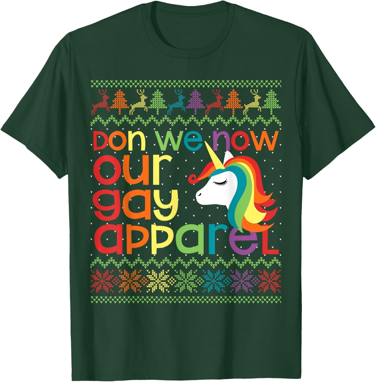 Gay Christmas Rainbow Unicorn Don We Now Our Gay Apparel T-Shirt - T-Shirt | Forest