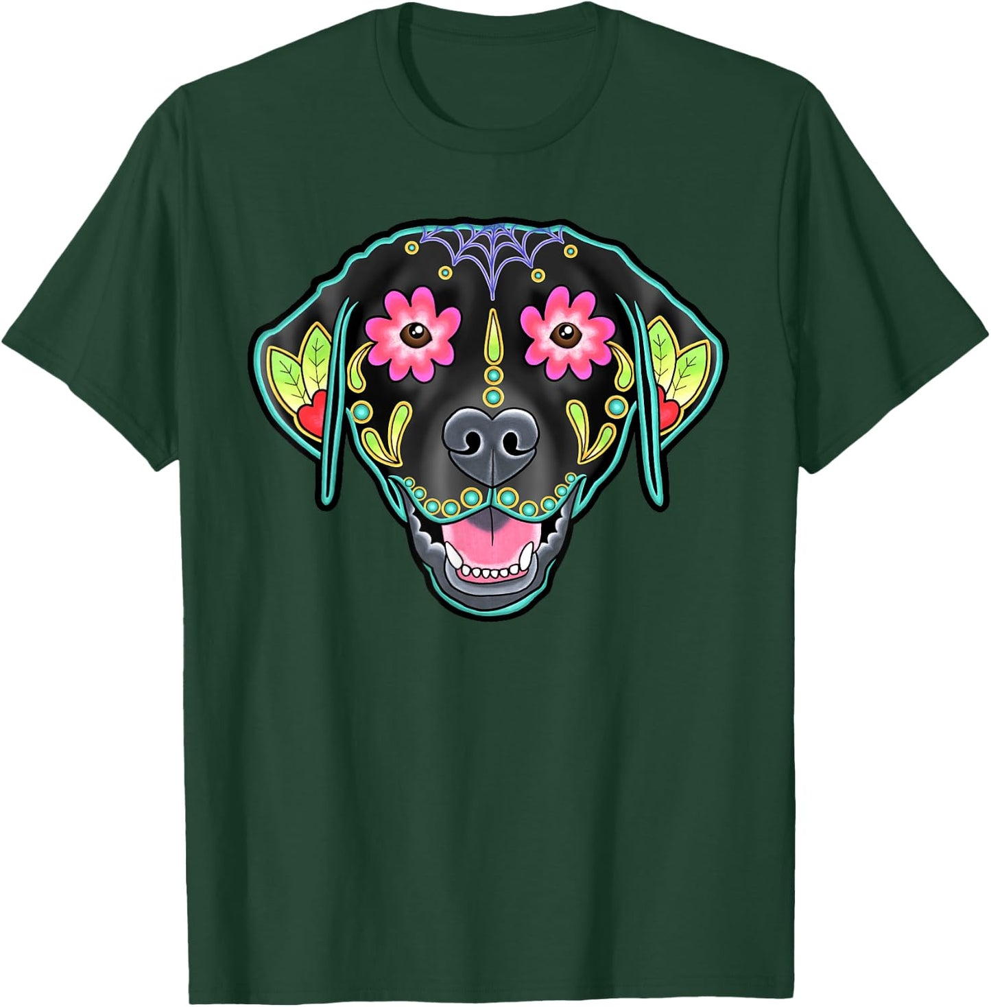 Black Labrador Retriever - Day of the Dead Sugar Skull Lab T-Shirt - T-Shirt | Forest