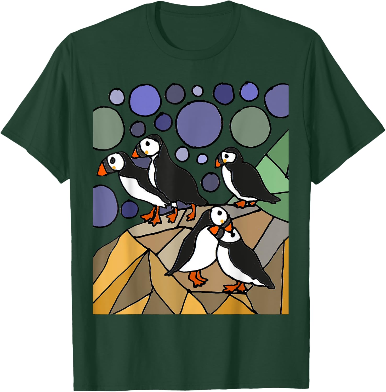 Smileteesbirdsa Funny Puffin Birds on Rocks Art T-Shirt - T-Shirt | Forest