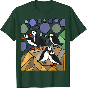 Smileteesbirdsa Funny Puffin Birds on Rocks Art T-Shirt - T-Shirt | Forest
