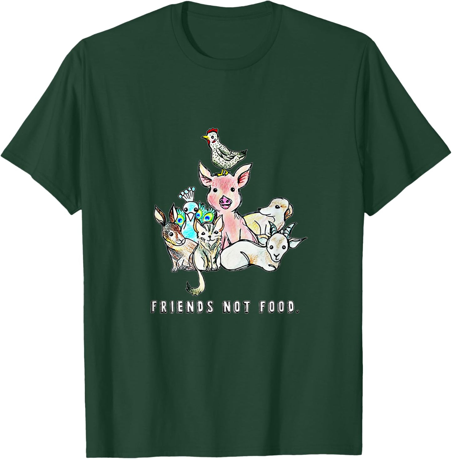 Animals are Friends not Food Pig Cow Sheep Vegan Vegetarian T-Shirt - T-Shirt | Forest