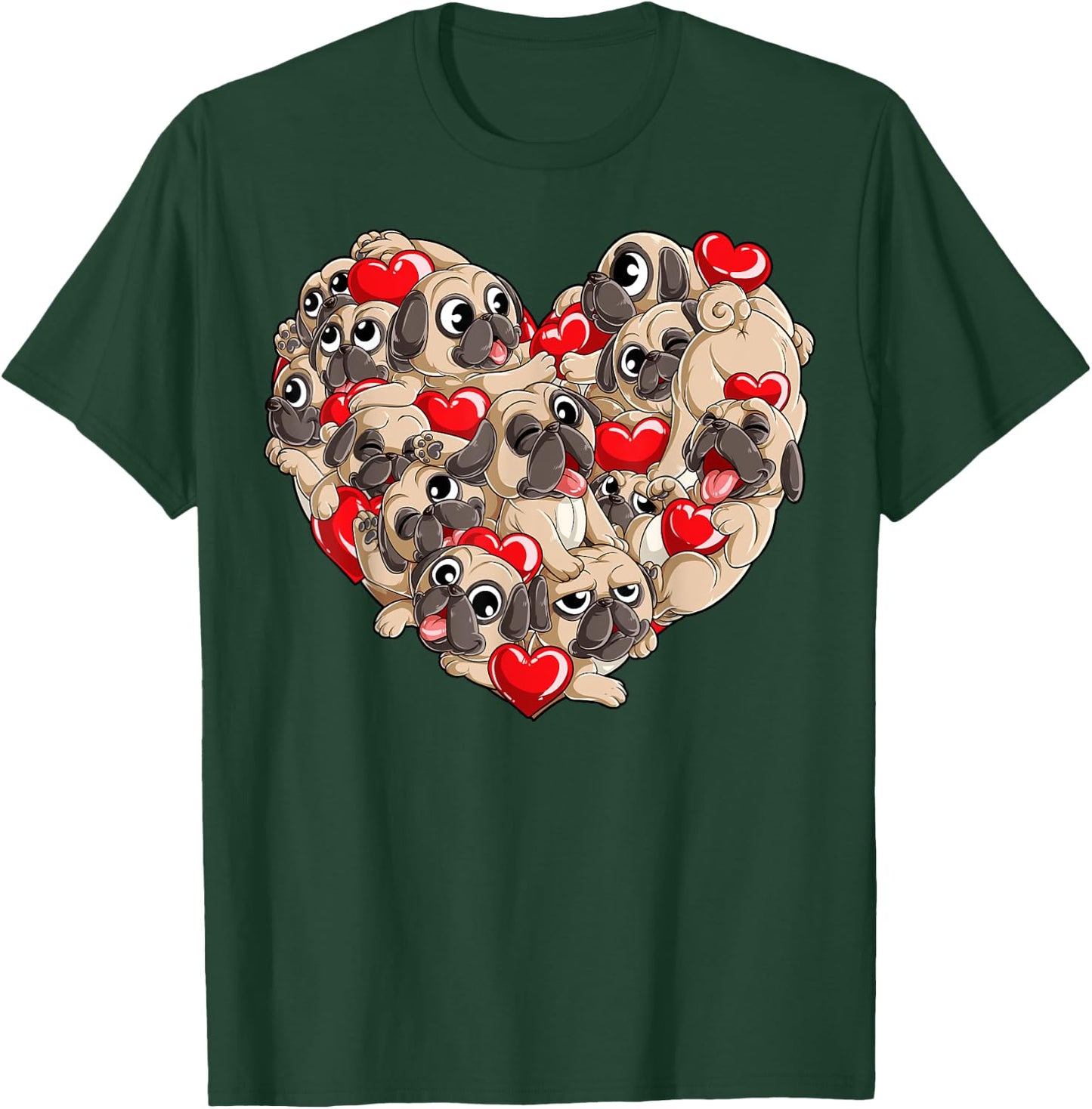 Pug Valentines Day Heart Dog Lover Gifts Boys Kids Men Love T-Shirt - T-Shirt | Forest