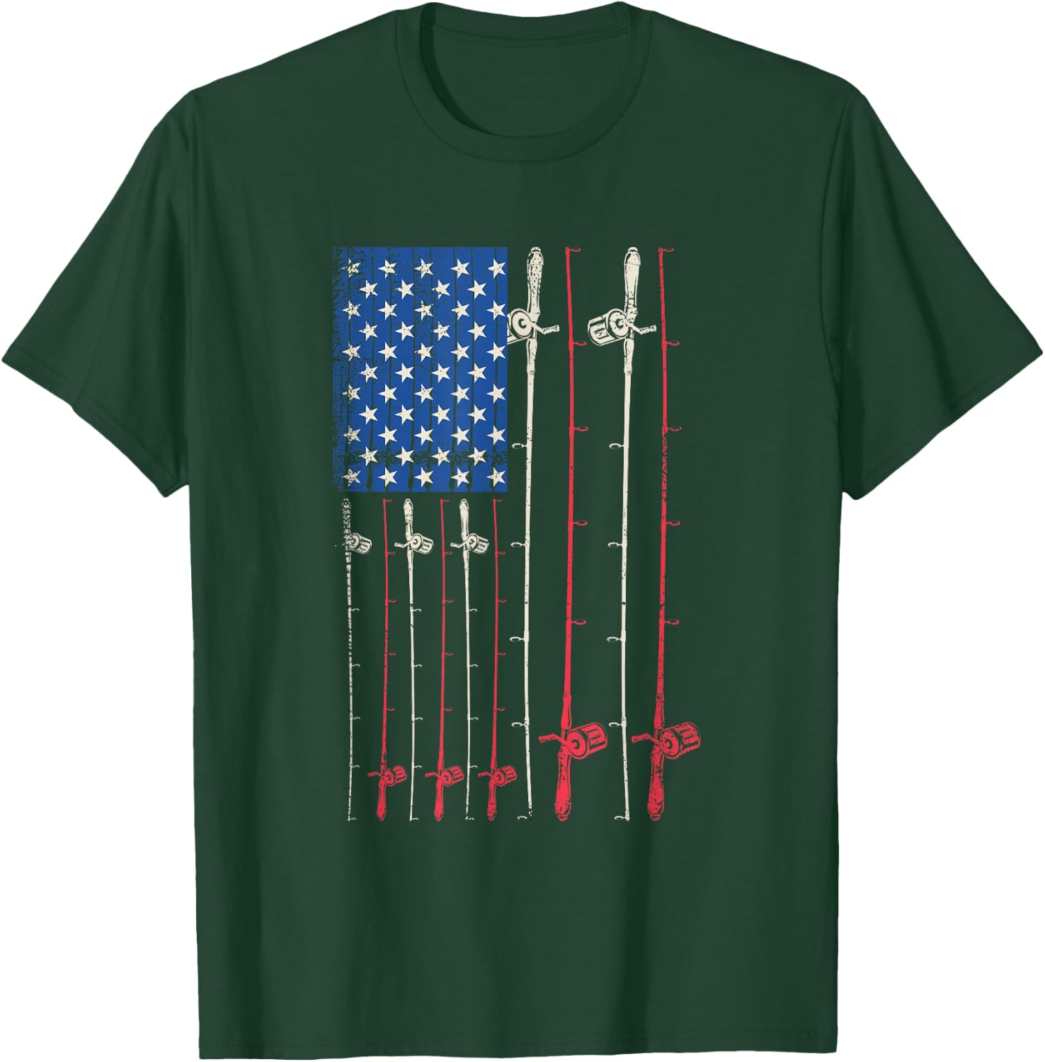 American Flag Fishing Rod T-Shirt - T-Shirt | Forest