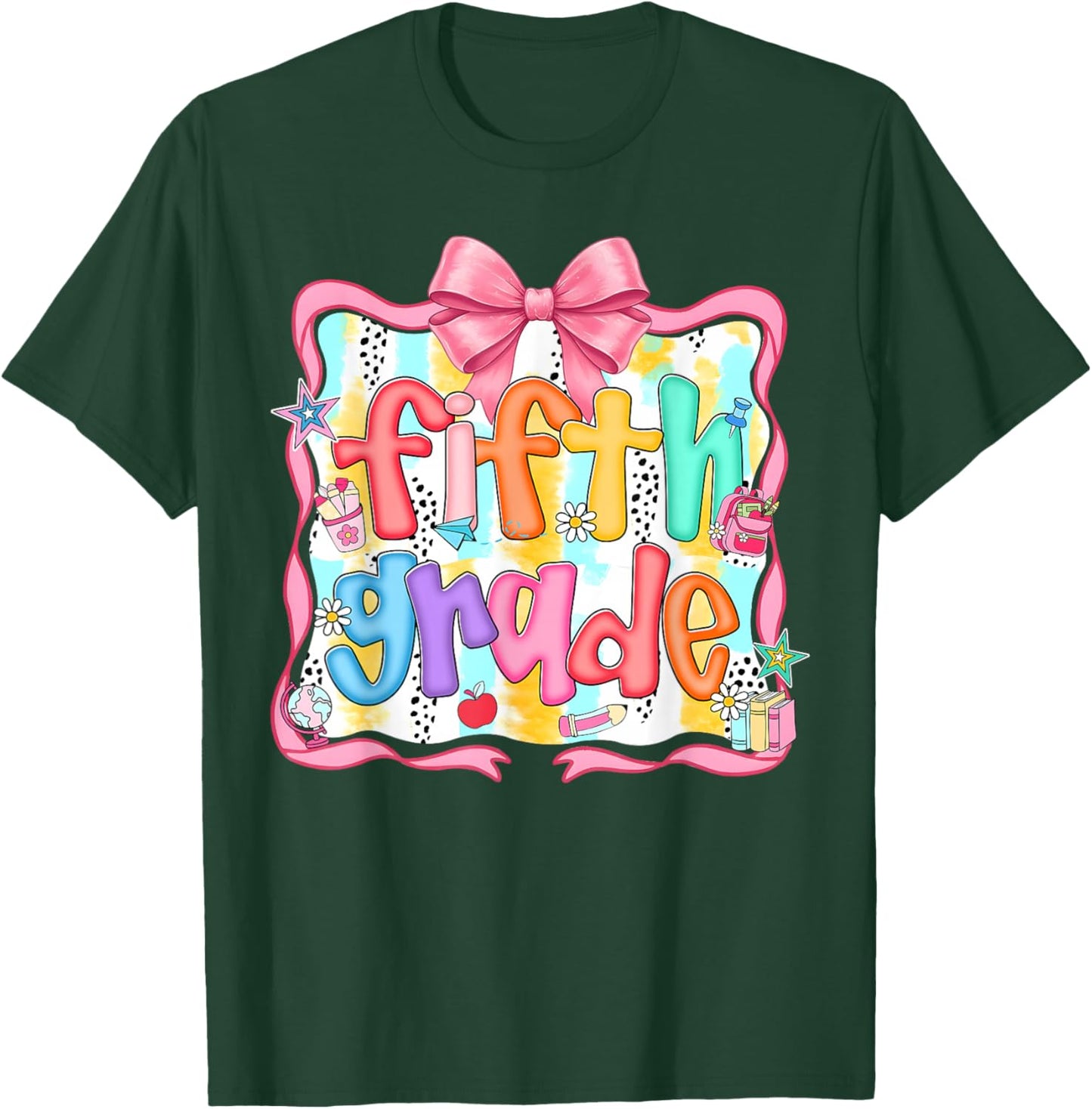 Preppy Back to School Fifth Grade Coquette Bow Women Girl T-Shirt - T-Shirt | Forest