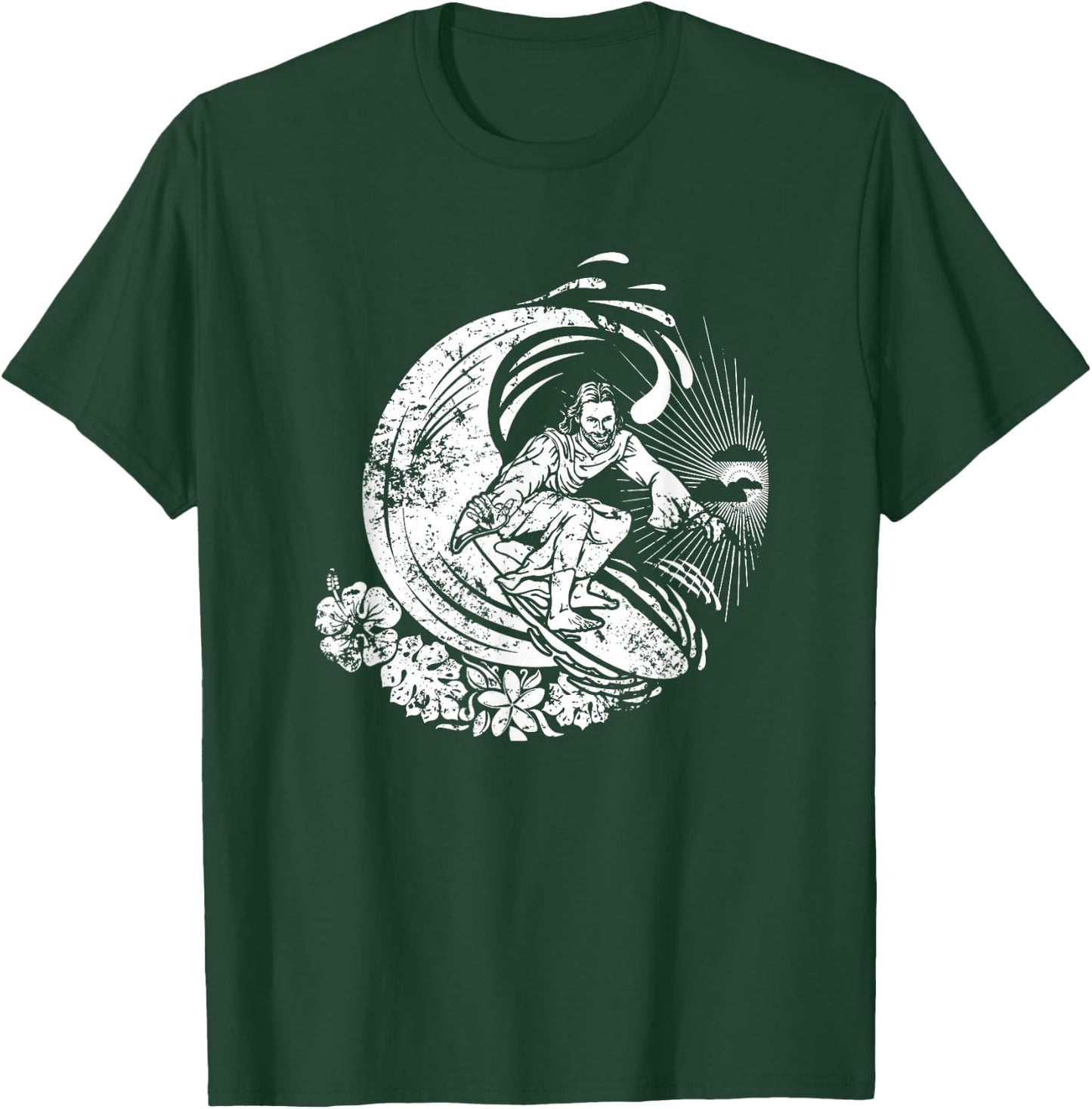 Surfing Jesus Vintage Distressed T-Shirt - T-Shirt | Forest