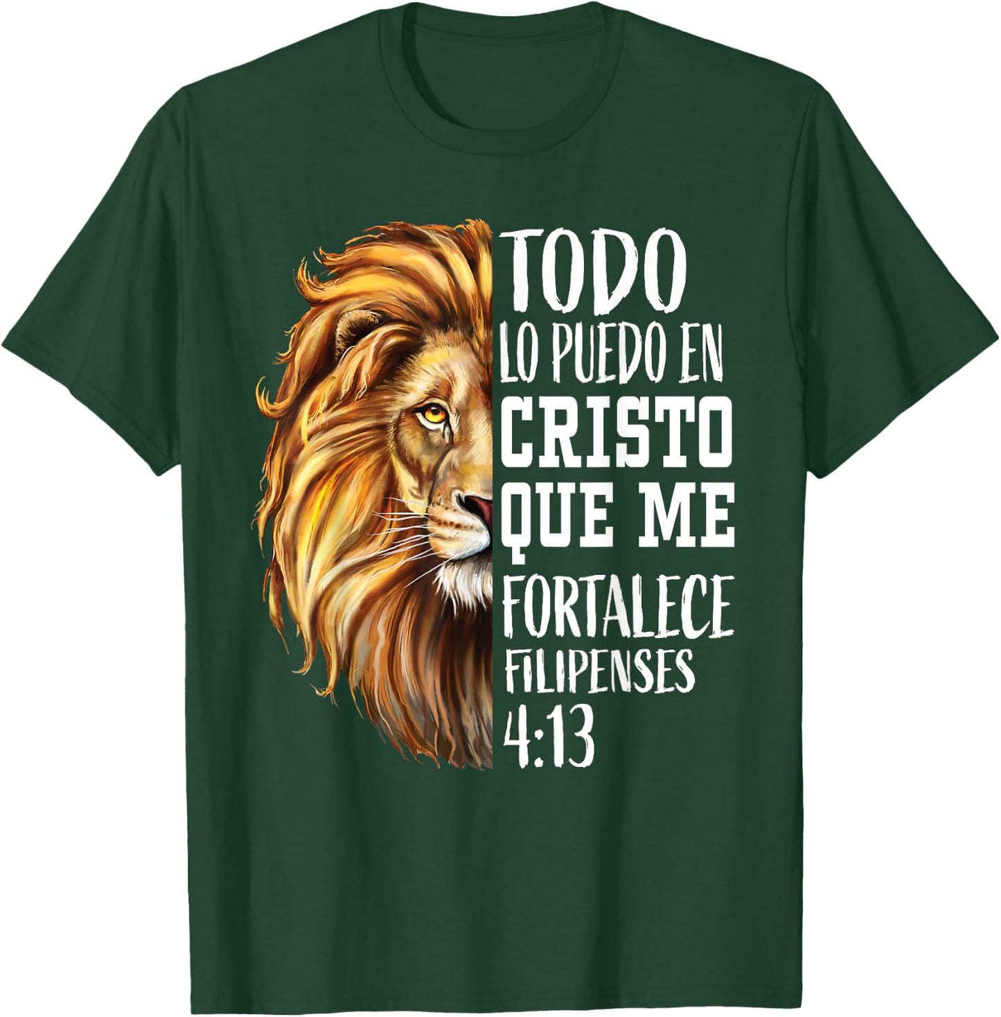 Christian Gift Men Spanish Filipenses 4:13 Verses Lion Judah T-Shirt - T-Shirt | Forest