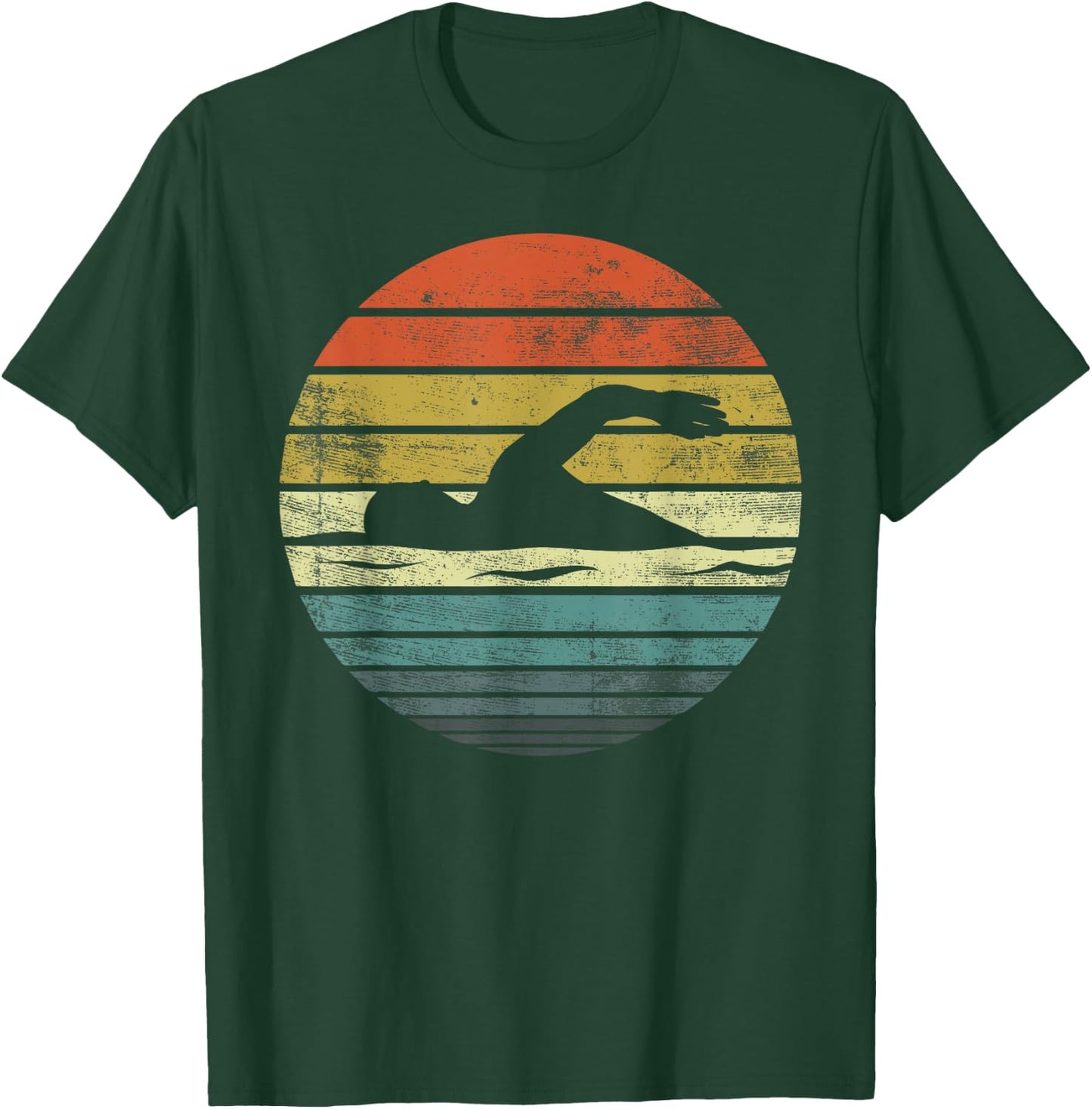 Swimmer Gifts Funny Retro Vintage Sunset Swim Coach Swimming T-Shirt - T-Shirt | Forest