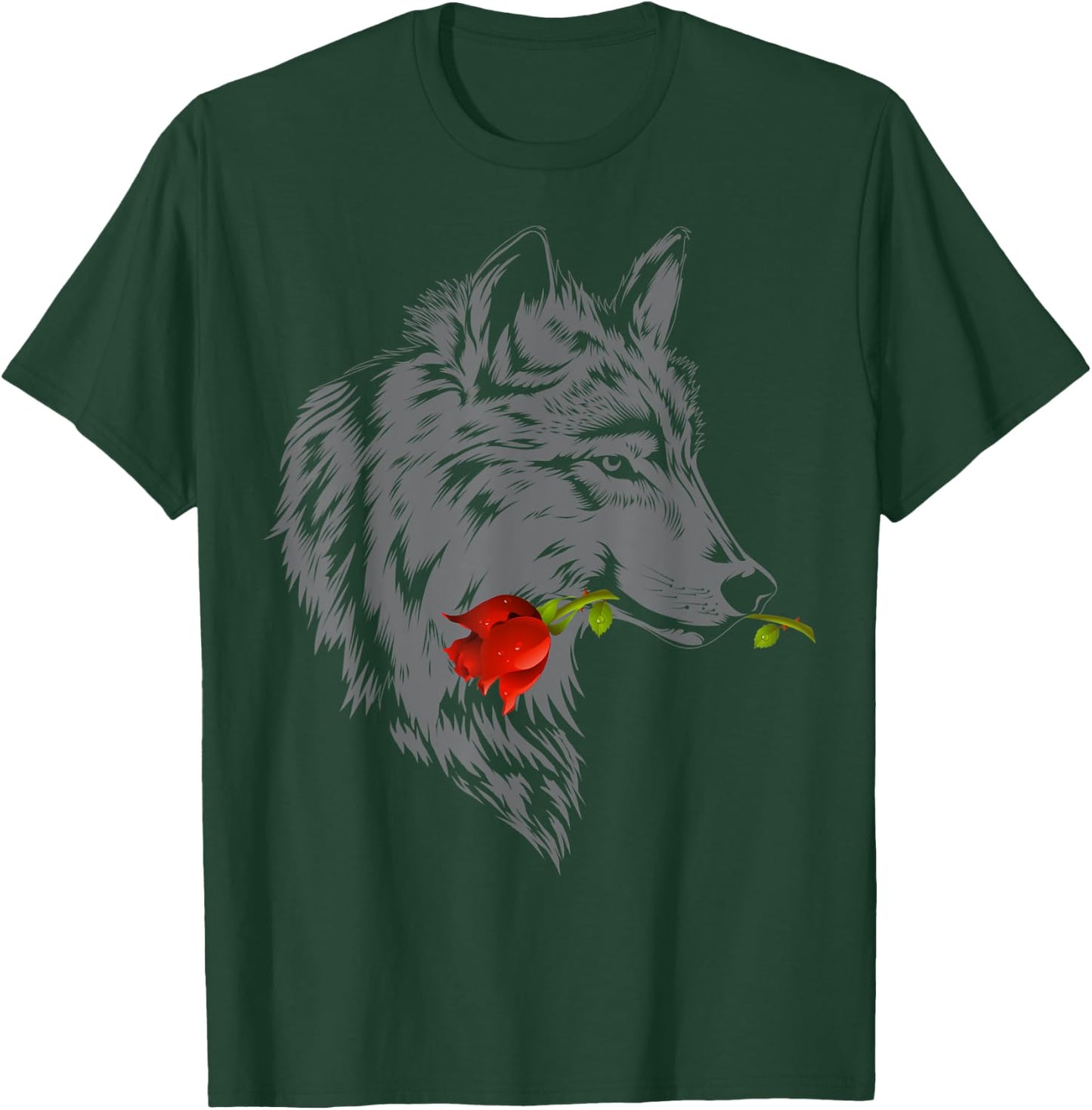 Wolf Rose Shirt | Cute Valentine Gray Wolf Gift T-Shirt - T-Shirt | Forest