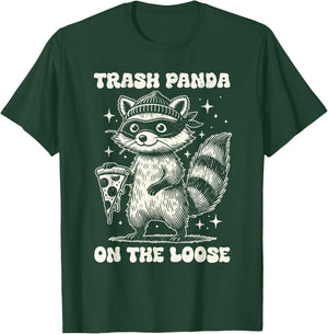 Adult Black Cartoon Trash Panda Pizza Lover T-Shirt - T-Shirt | Forest