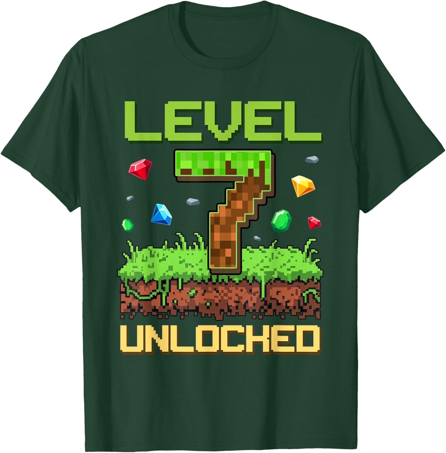 Level 7 Unlocked 7th Birthday Gamer Boys Kids 7 Year Old T-Shirt - T-Shirt | Forest
