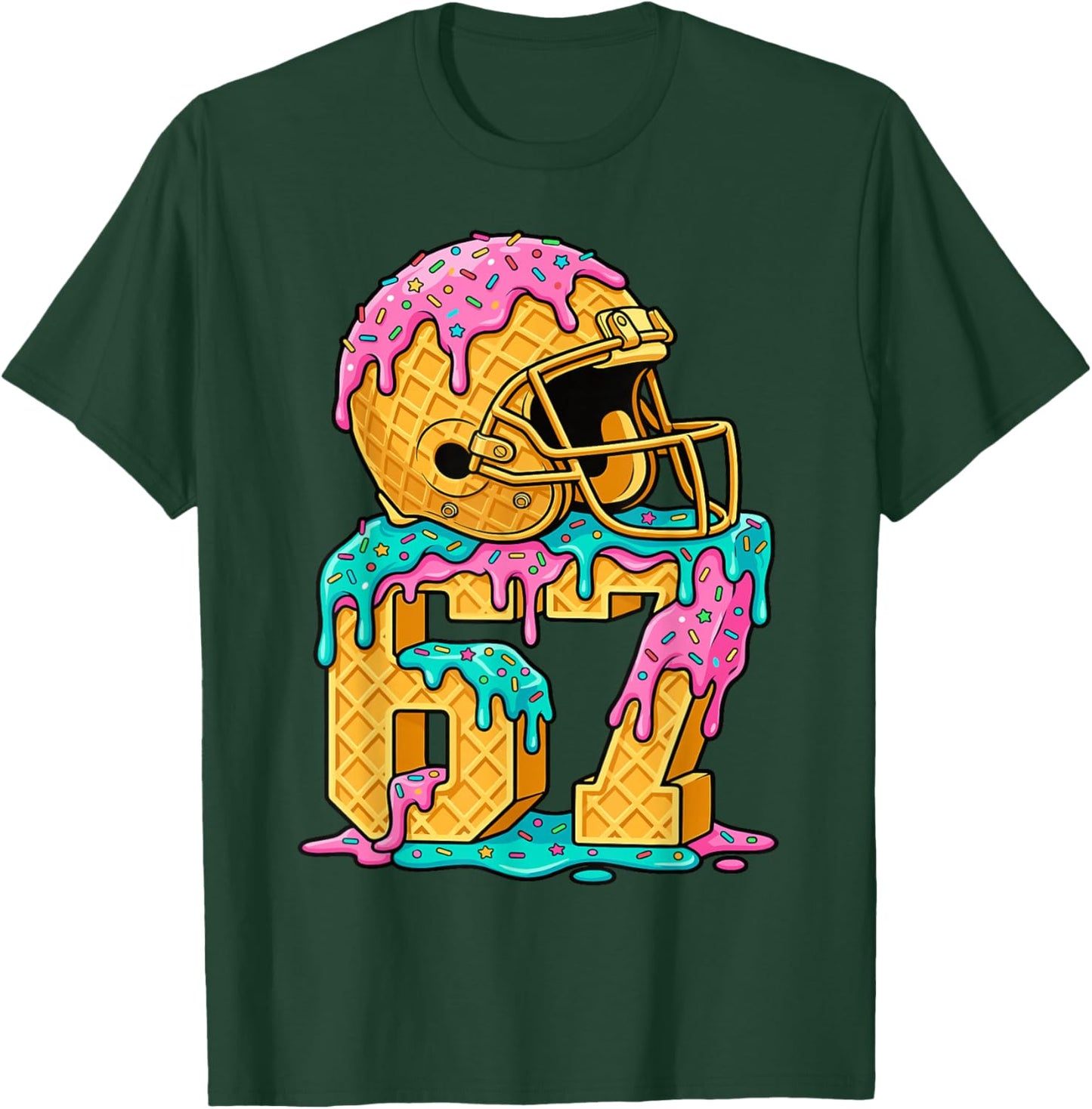 67 Football 6 7 Ice Cream Drip Boys Girls Six Seven Football T-Shirt - T-Shirt | Forest