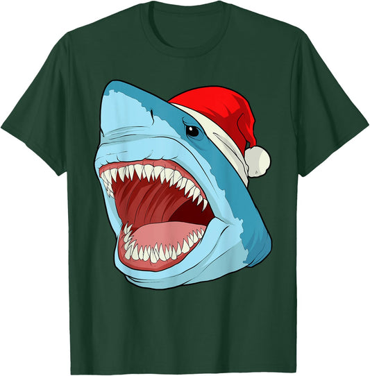 Santa Jaws T Shirt Cool Christmas Shark Pun Xmas Party T-Shirt - T-Shirt | Forest