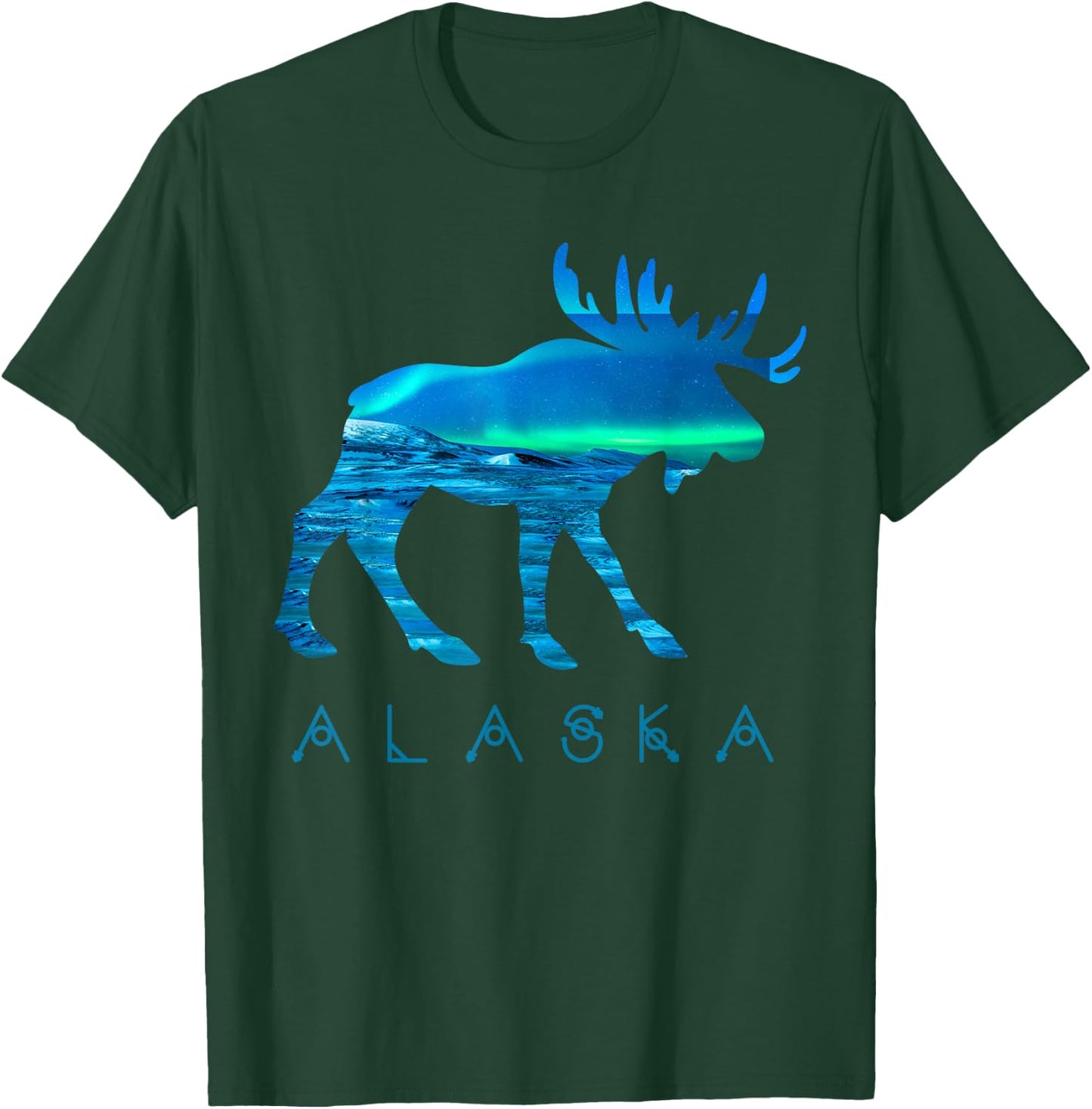 Alaskan Moose with Aurora Borealis Snow Scene T Shirt T-Shirt - T-Shirt | Forest