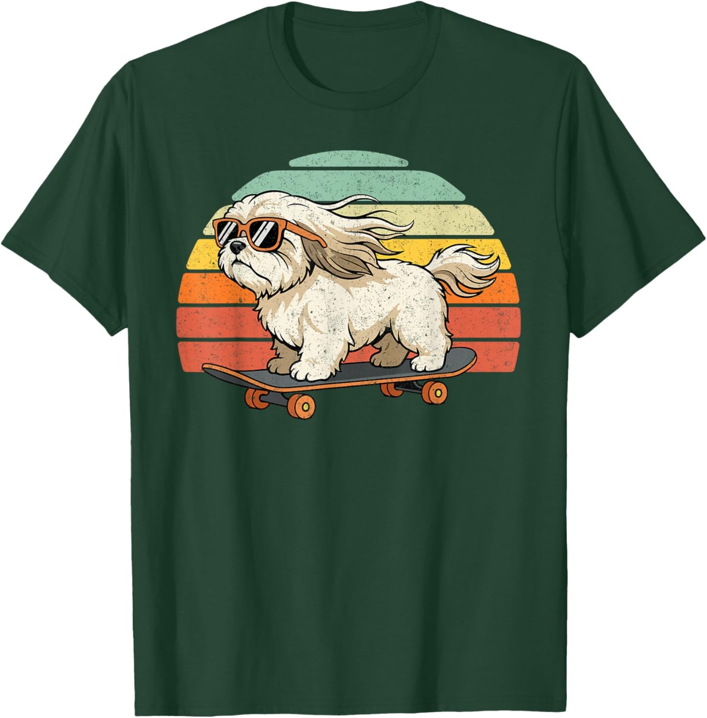 Cool Shih Tzu Dog Skateboard Retro Sunset Vintage Style T-Shirt - T-Shirt | Forest