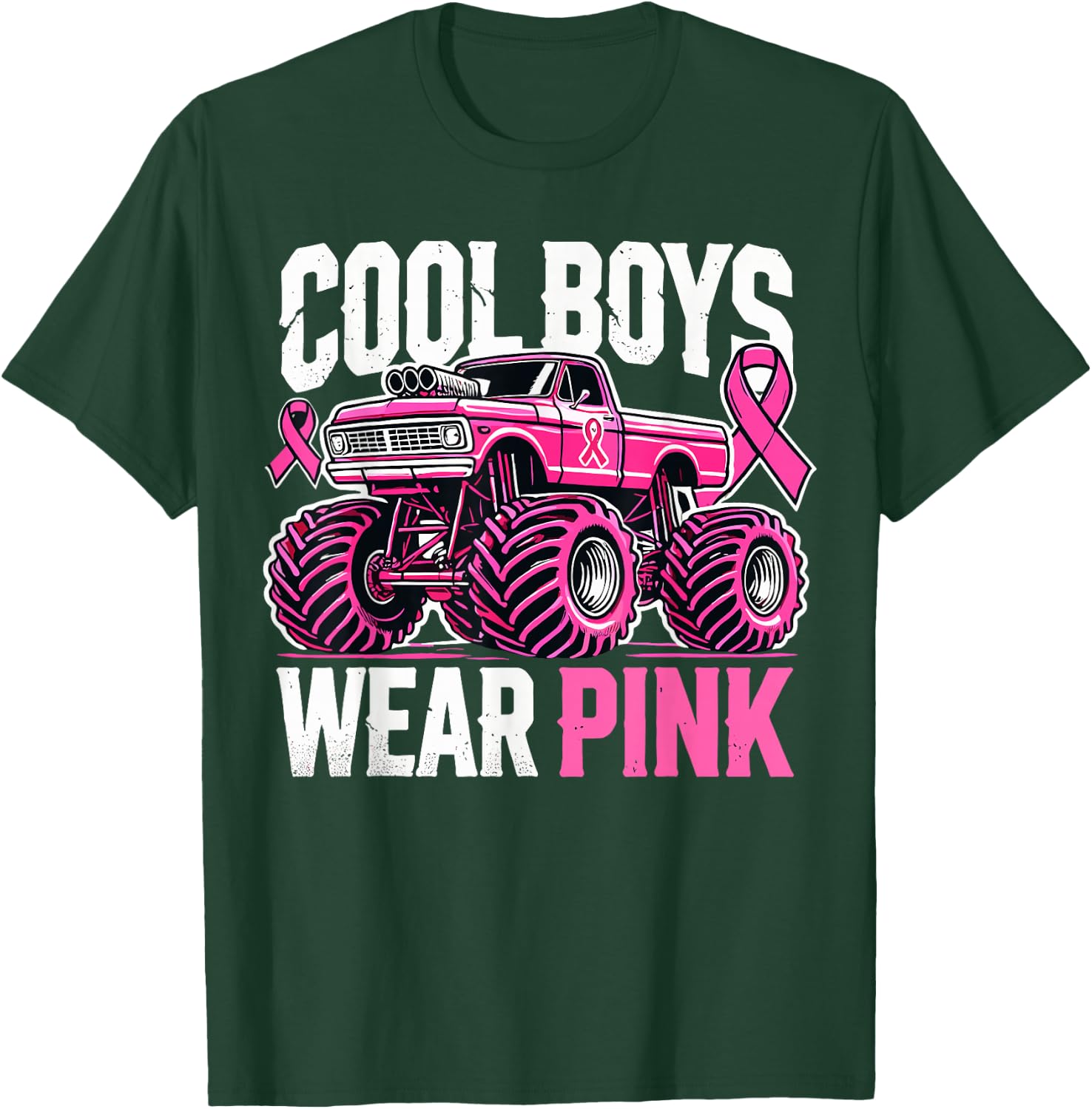 Monster Truck Breast Cancer Awareness Cool Boys Wear Pink T-Shirt - T-Shirt | Forest