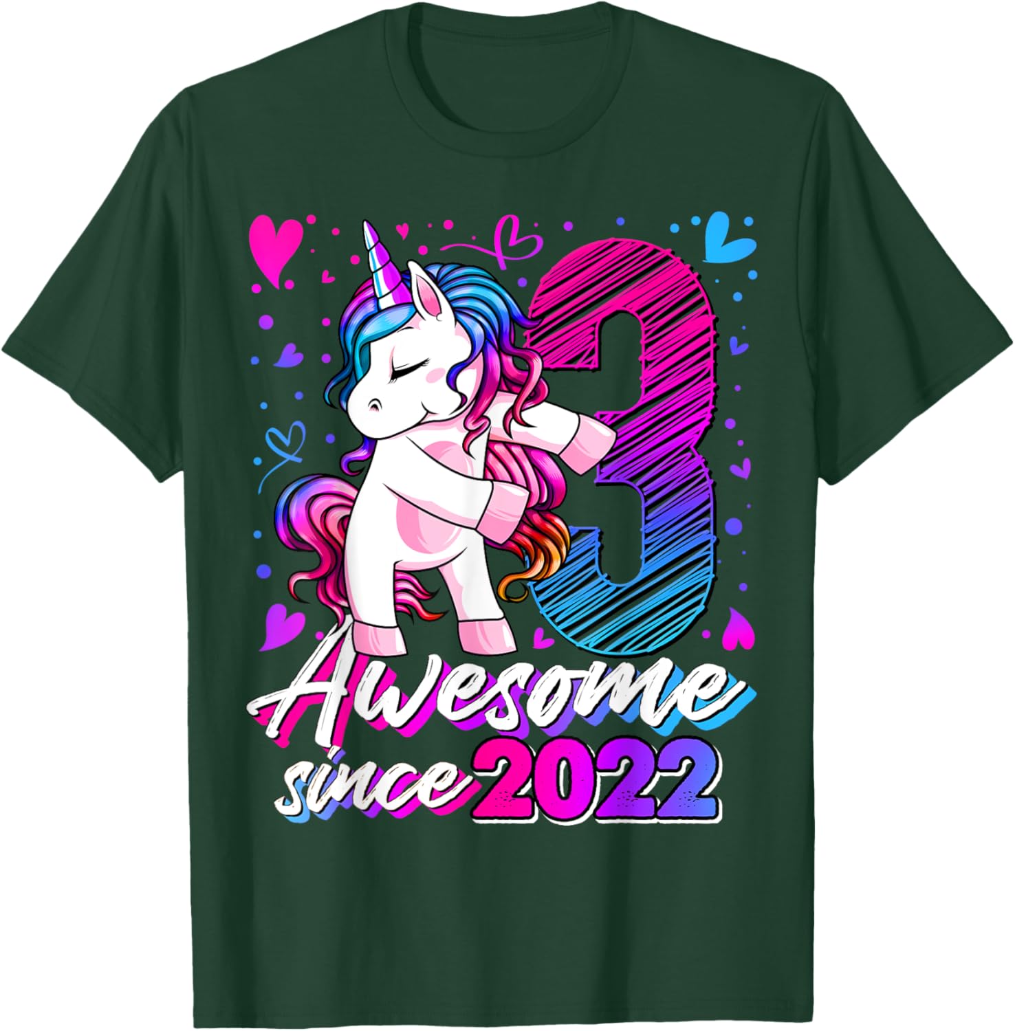 3 Year Old Unicorn Gifts For Girls 3rd Birthday Girl Party T-Shirt - T-Shirt | Forest