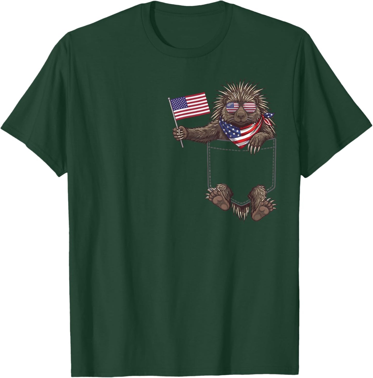 Porcupine Pocket Patriotic American Flag 4th of July USA T-Shirt - T-Shirt | Forest