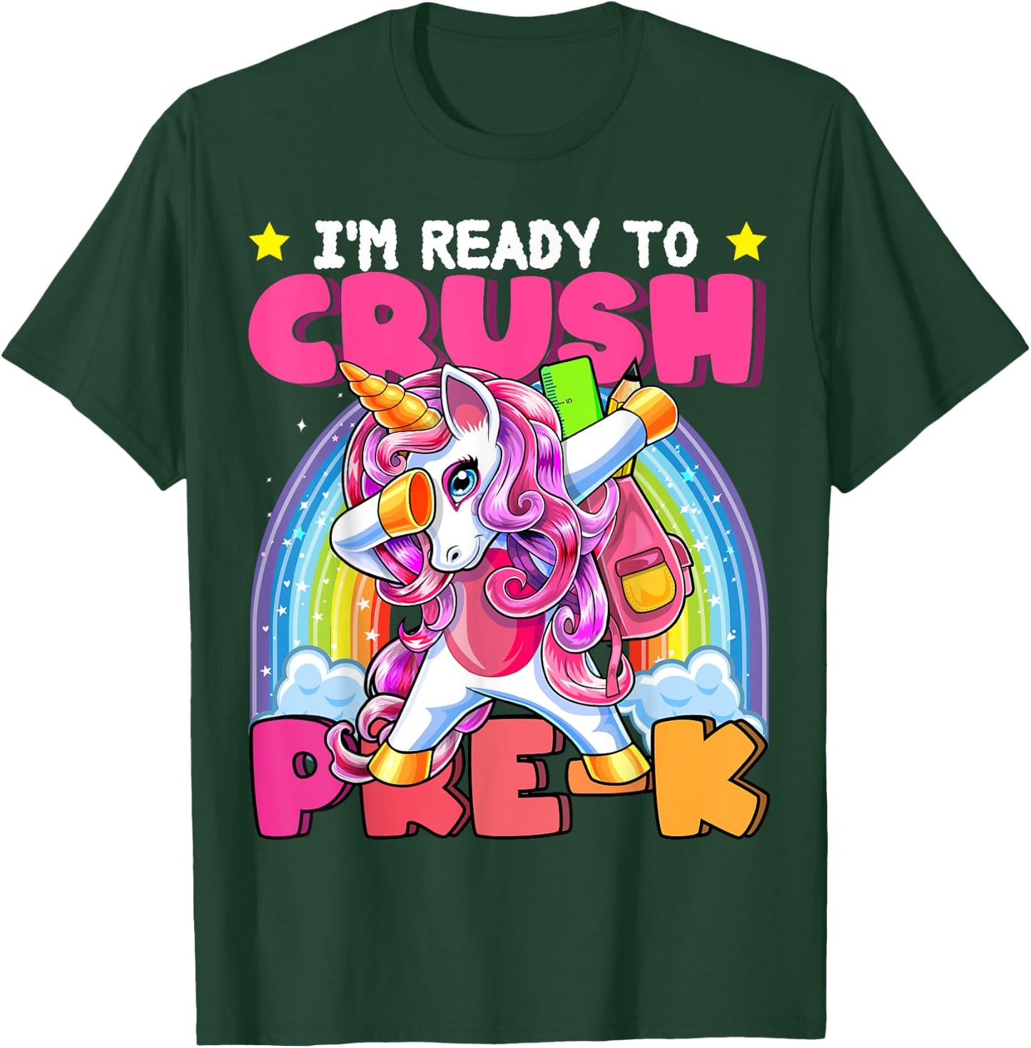 Crush Pre-K Dabbing Unicorn Back to School Girls Gift T-Shirt - T-Shirt | Forest