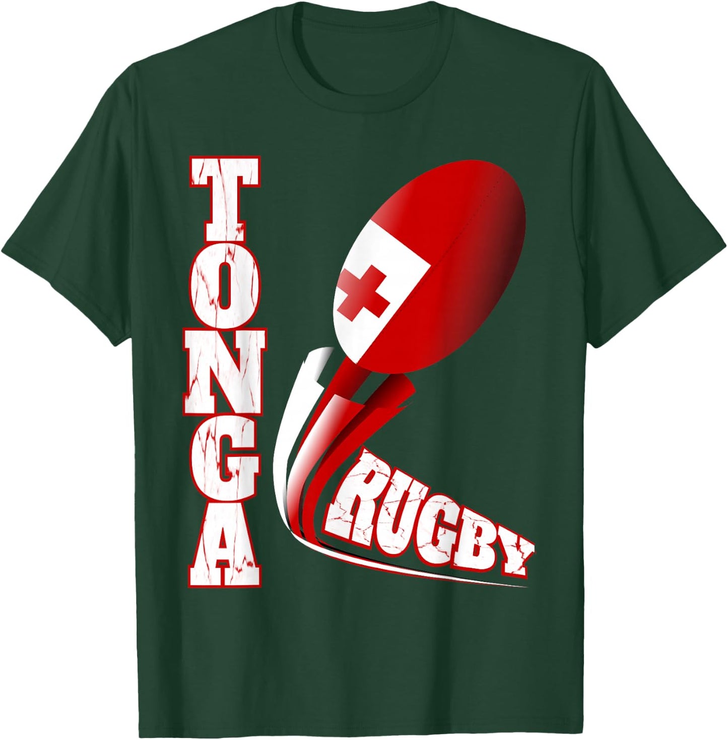 Tonga Rugby Fan Distressed Marbled Text Graphic T-Shirt - T-Shirt | Forest
