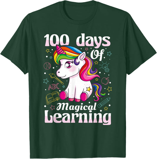 100th Day of School Unicorn Girls 100 Days of School T-Shirt - T-Shirt | Forest