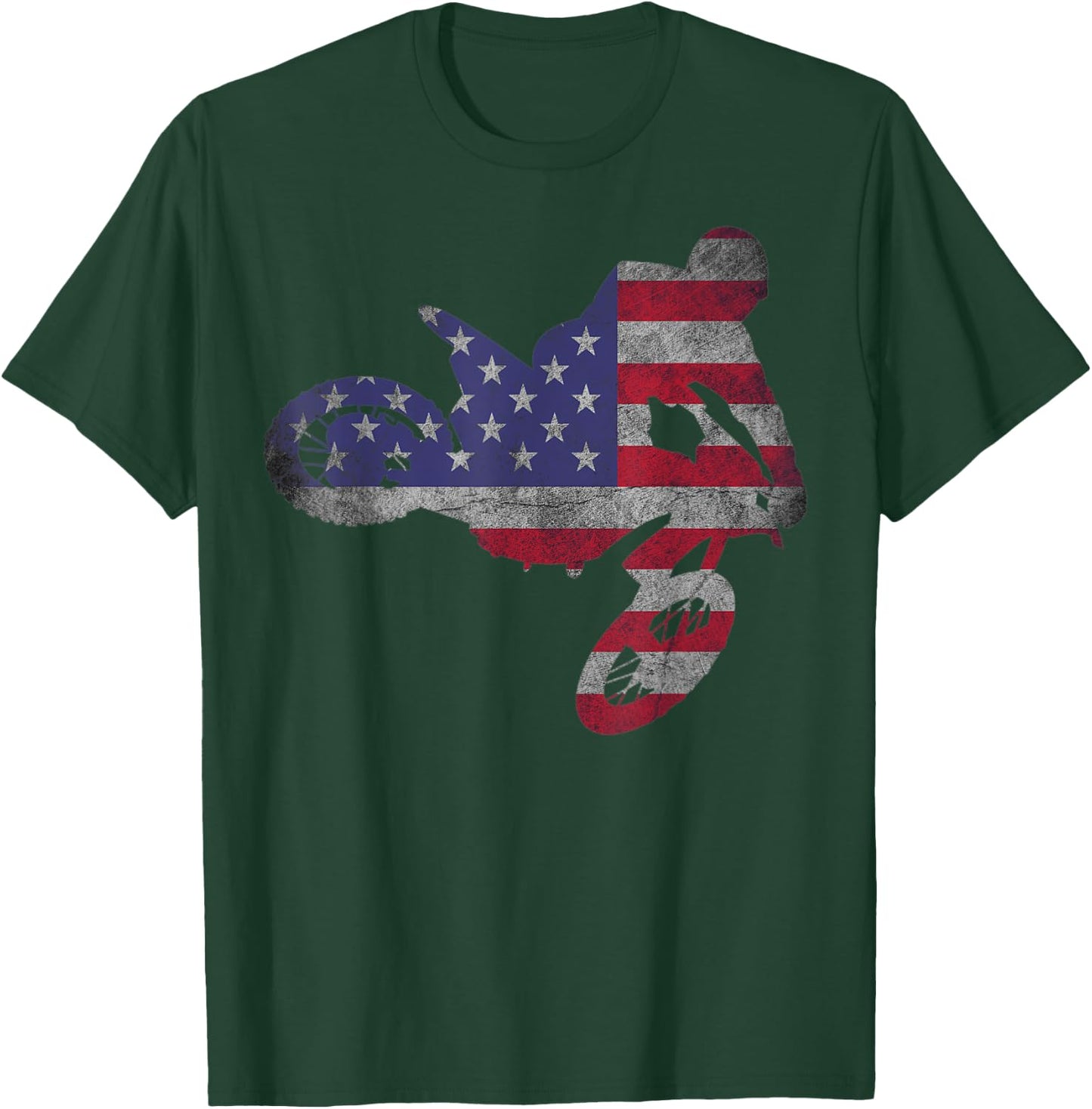 Dirt Bike American Flag | Motocross Enduro Shirt Women Girls Kids Men T-Shirt - T-Shirt | Forest