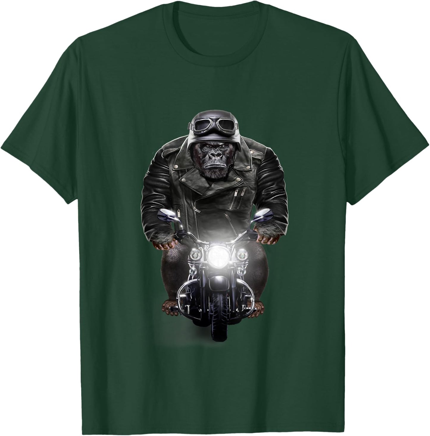 Biker Gorilla in Leather Jacket Ride Motorcycle T-Shirt - T-Shirt | Forest