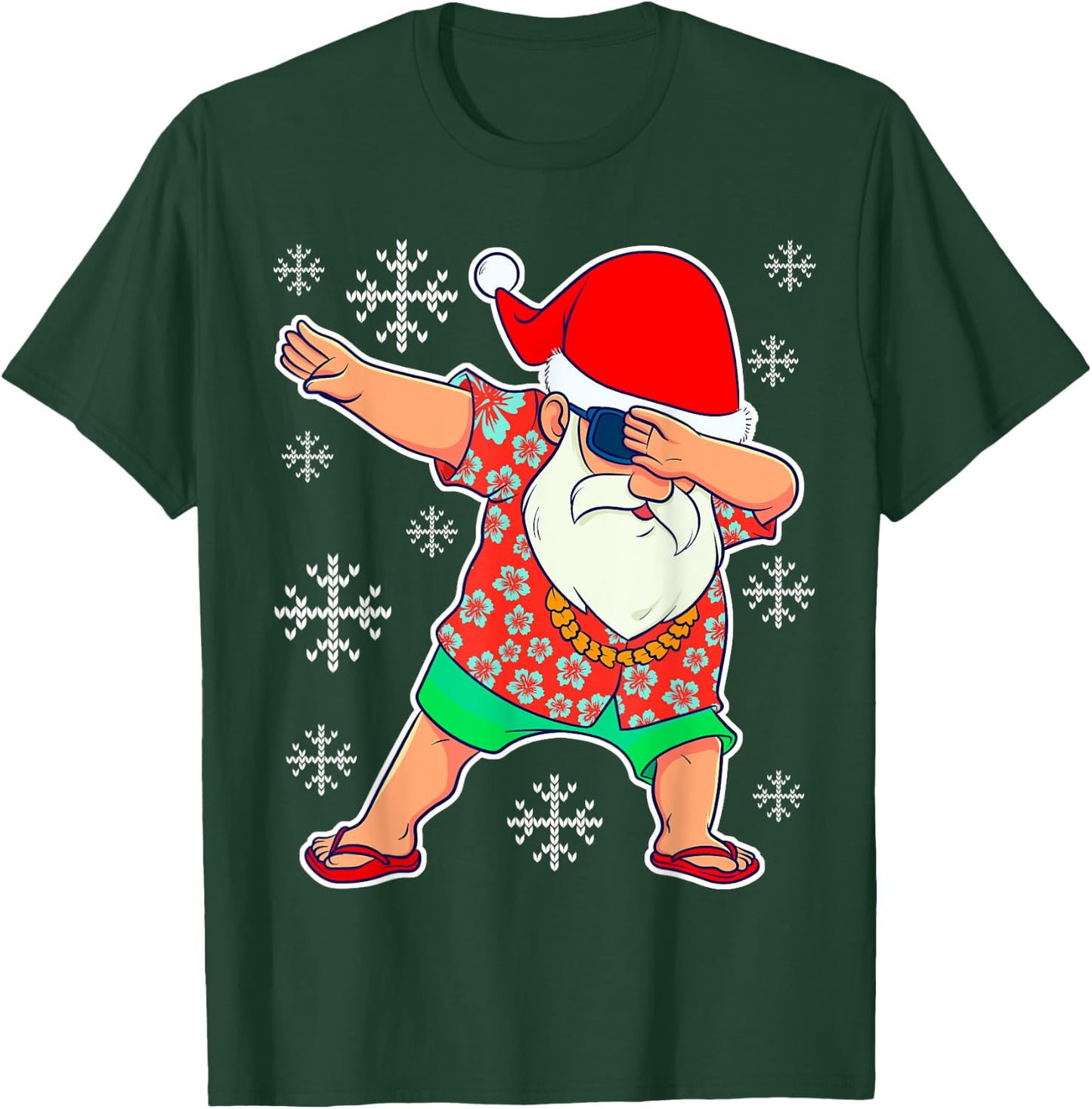 Dabbing Santa, Christmas Summer Tropical Hawaiian Xmas Dab Short Sleeve T-Shirt - T-Shirt | Forest