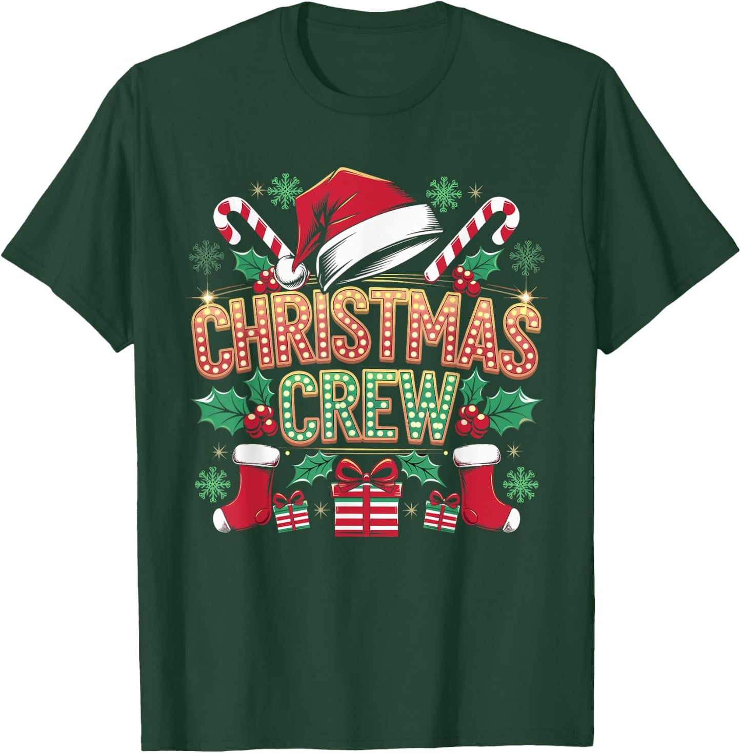 Christmas Crew Santa Hat Matching Family Holiday Xmas Party T-Shirt - T-Shirt | Forest